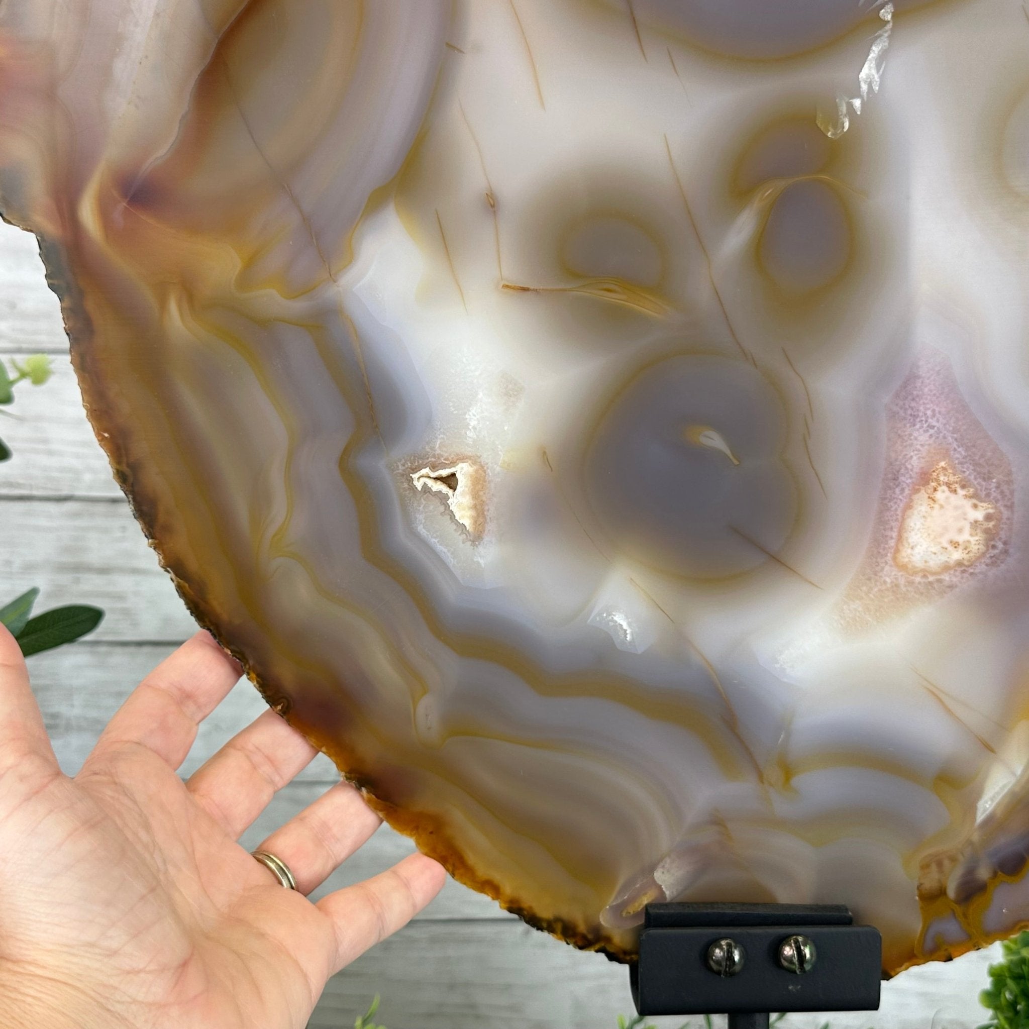Special Large Natural Brazilian Agate Slice on a Metal Stand, 28.5" Tall #5056-0044 - Brazil GemsBrazil GemsSpecial Large Natural Brazilian Agate Slice on a Metal Stand, 28.5" Tall #5056-0044Slices on Fixed Bases5056-0044