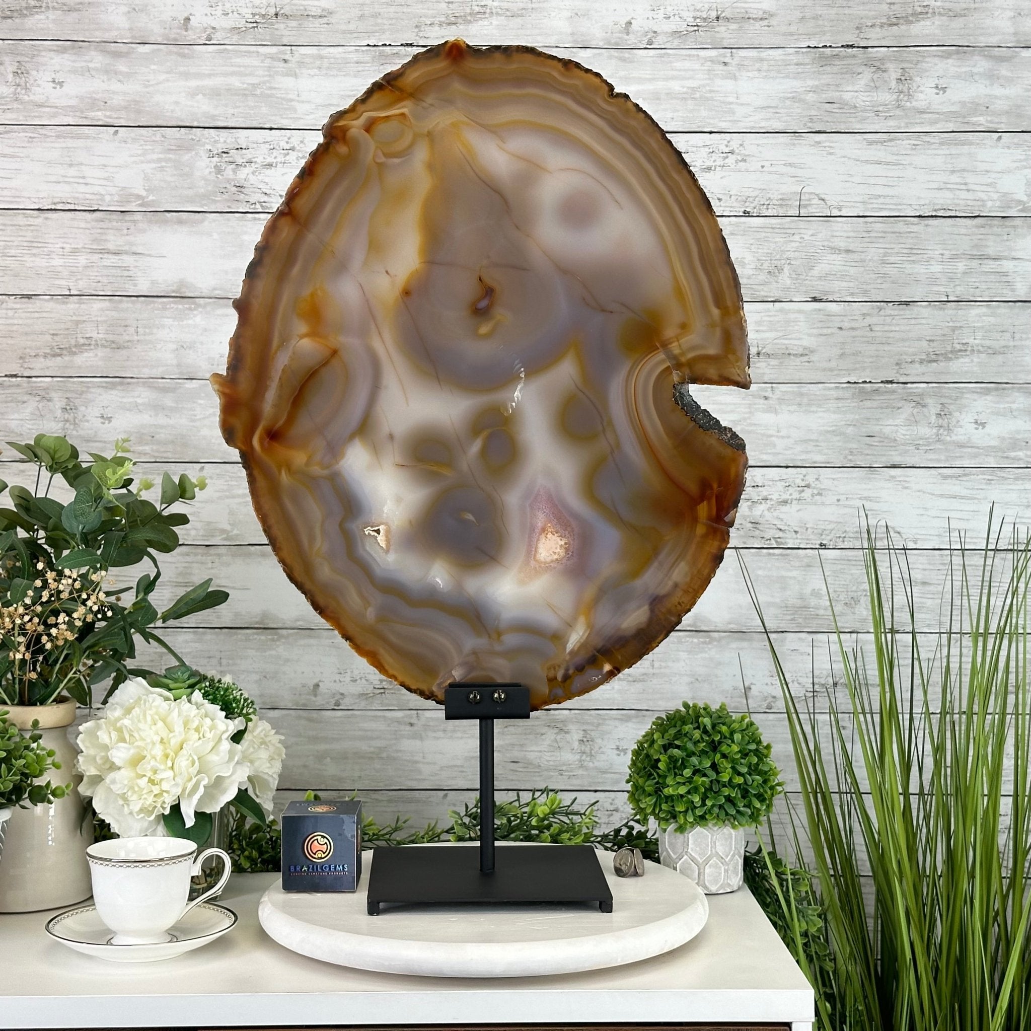 Special Large Natural Brazilian Agate Slice on a Metal Stand, 28.5" Tall #5056-0044 - Brazil GemsBrazil GemsSpecial Large Natural Brazilian Agate Slice on a Metal Stand, 28.5" Tall #5056-0044Slices on Fixed Bases5056-0044