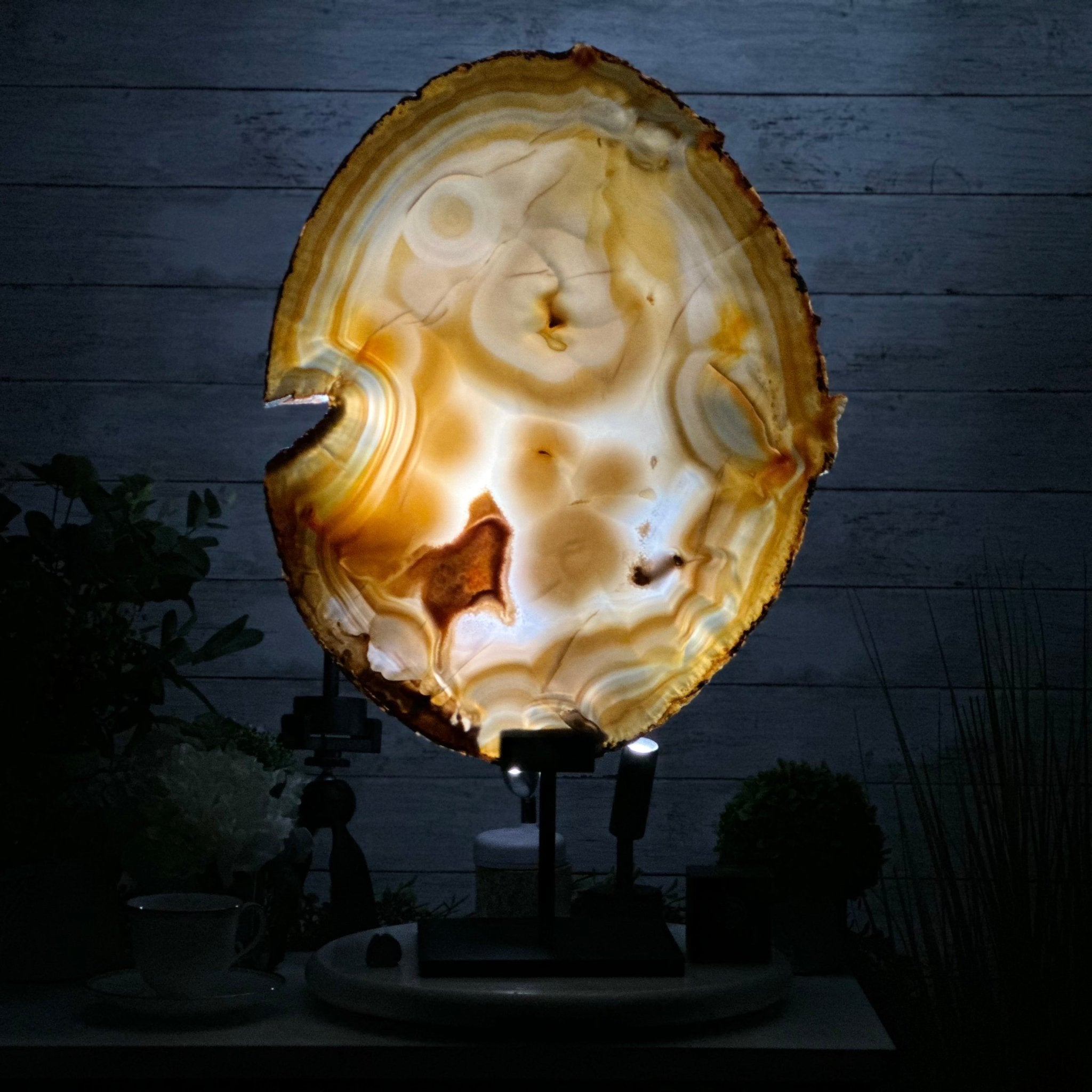 Special Large Natural Brazilian Agate Slice on a Metal Stand, 28.5" Tall #5056-0044 - Brazil GemsBrazil GemsSpecial Large Natural Brazilian Agate Slice on a Metal Stand, 28.5" Tall #5056-0044Slices on Fixed Bases5056-0044