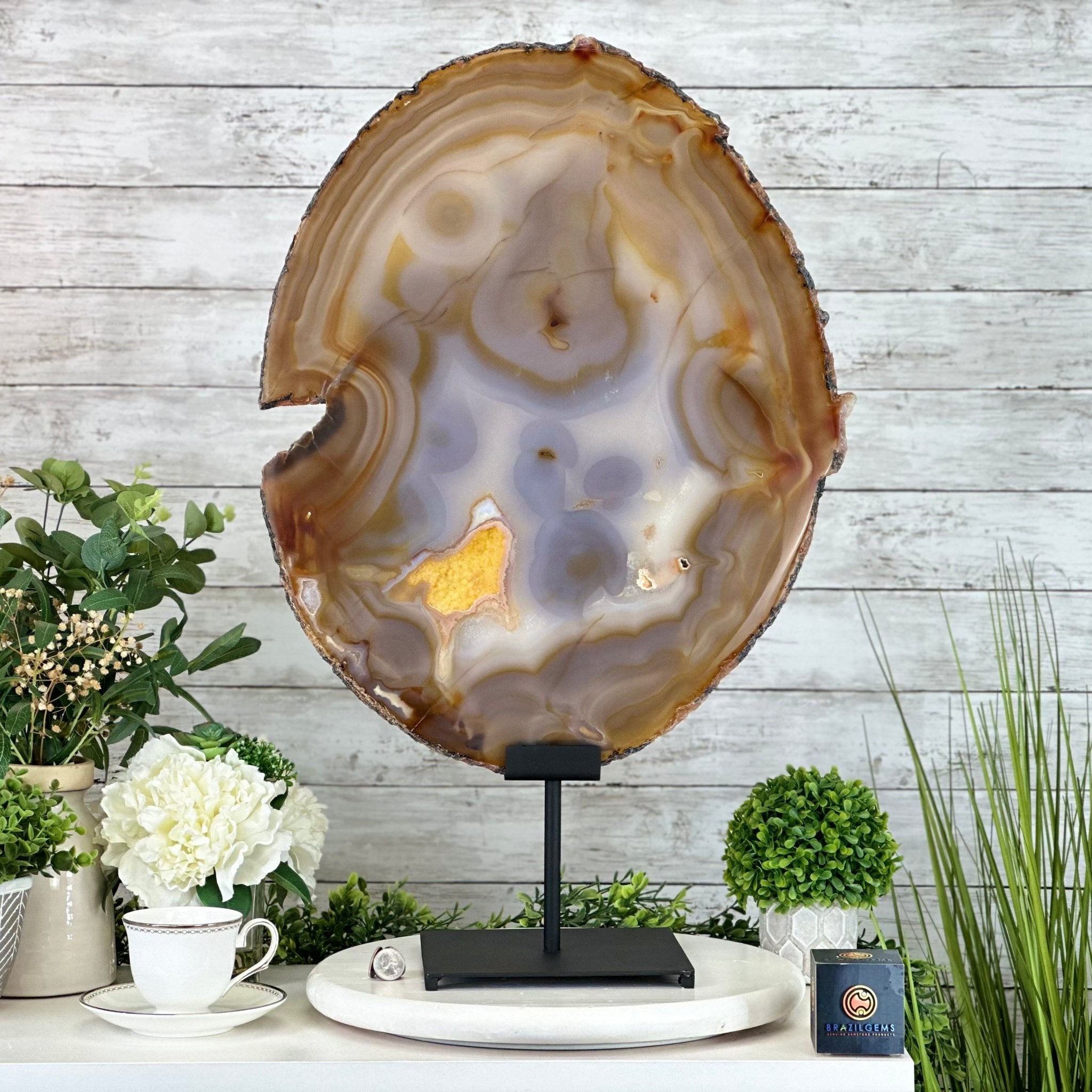 Special Large Natural Brazilian Agate Slice on a Metal Stand, 28.5" Tall #5056-0044 - Brazil GemsBrazil GemsSpecial Large Natural Brazilian Agate Slice on a Metal Stand, 28.5" Tall #5056-0044Slices on Fixed Bases5056-0044