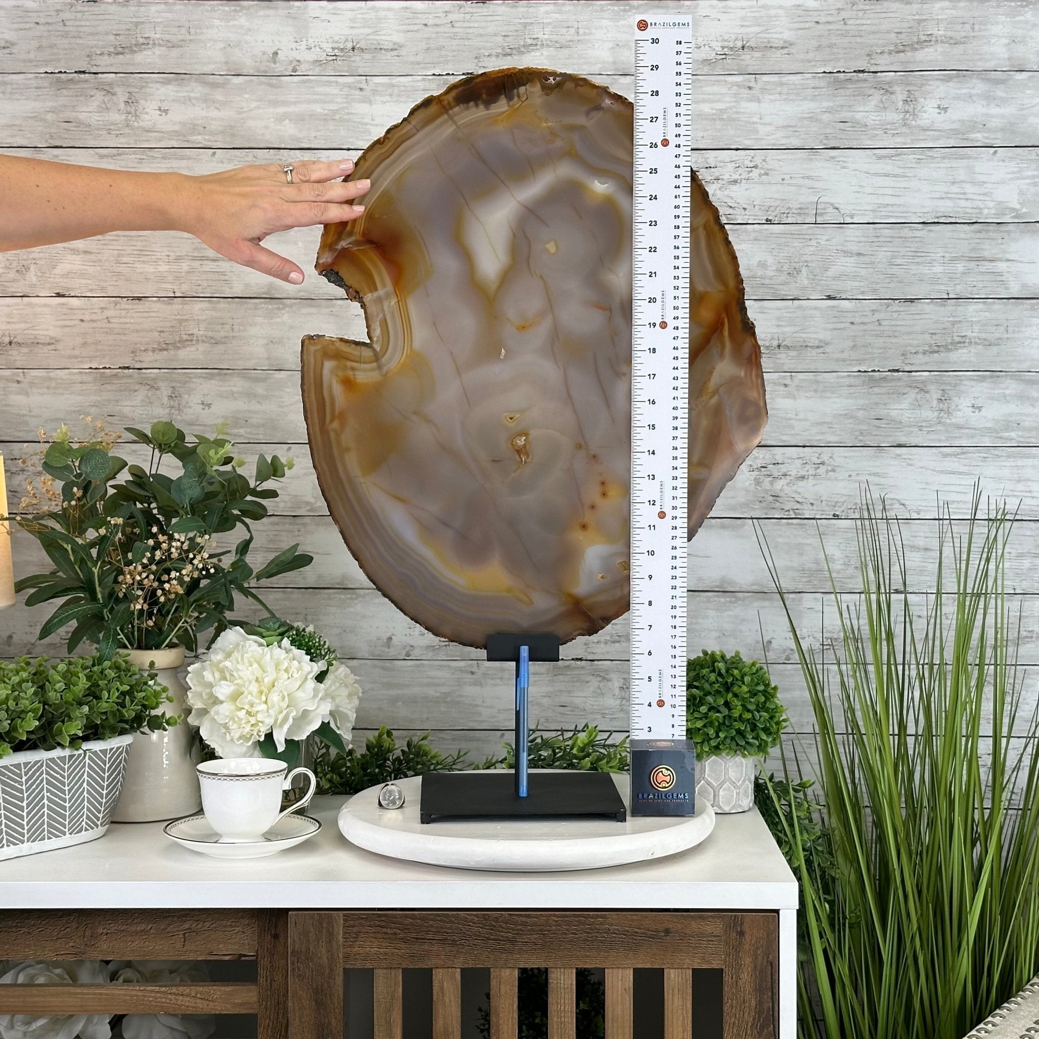 Special Large Natural Brazilian Agate Slice on a Metal Stand, 29.1" Tall #5056-0043 - Brazil GemsBrazil GemsSpecial Large Natural Brazilian Agate Slice on a Metal Stand, 29.1" Tall #5056-0043Slices on Fixed Bases5056-0043