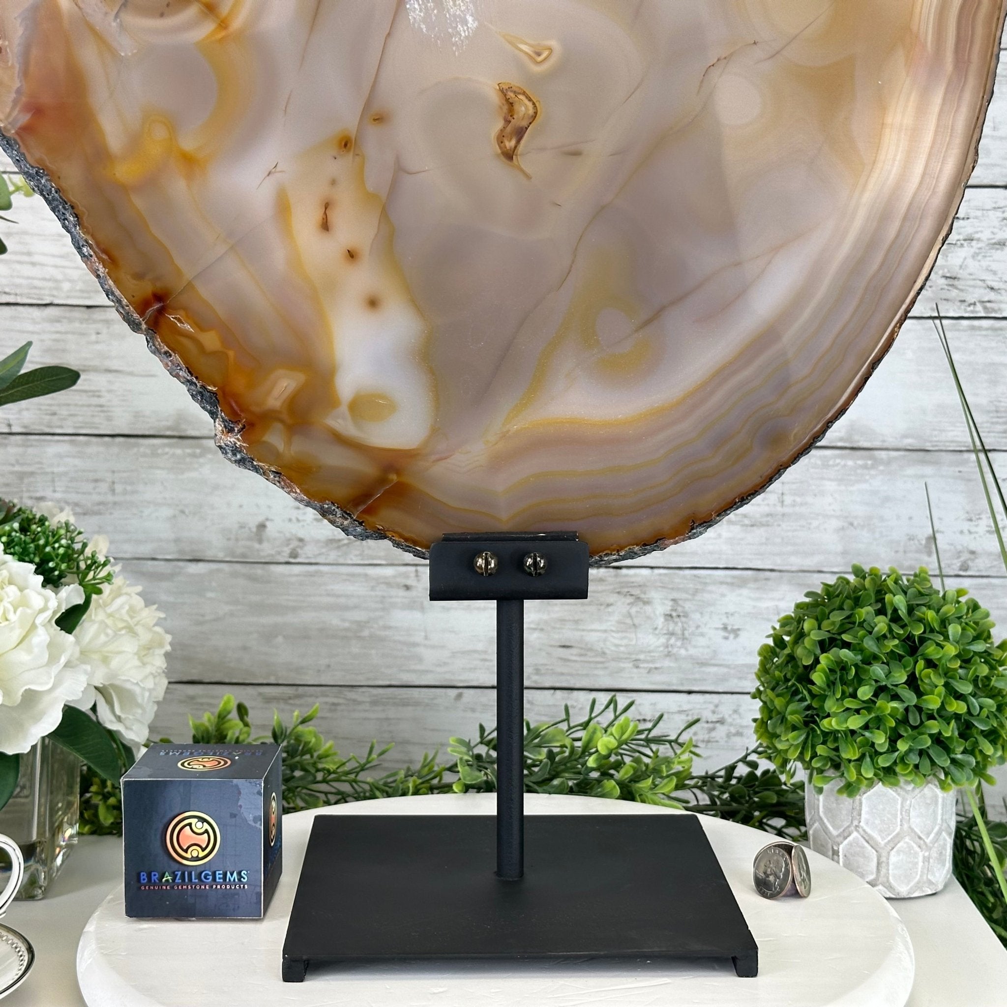 Special Large Natural Brazilian Agate Slice on a Metal Stand, 29.1" Tall #5056-0043 - Brazil GemsBrazil GemsSpecial Large Natural Brazilian Agate Slice on a Metal Stand, 29.1" Tall #5056-0043Slices on Fixed Bases5056-0043