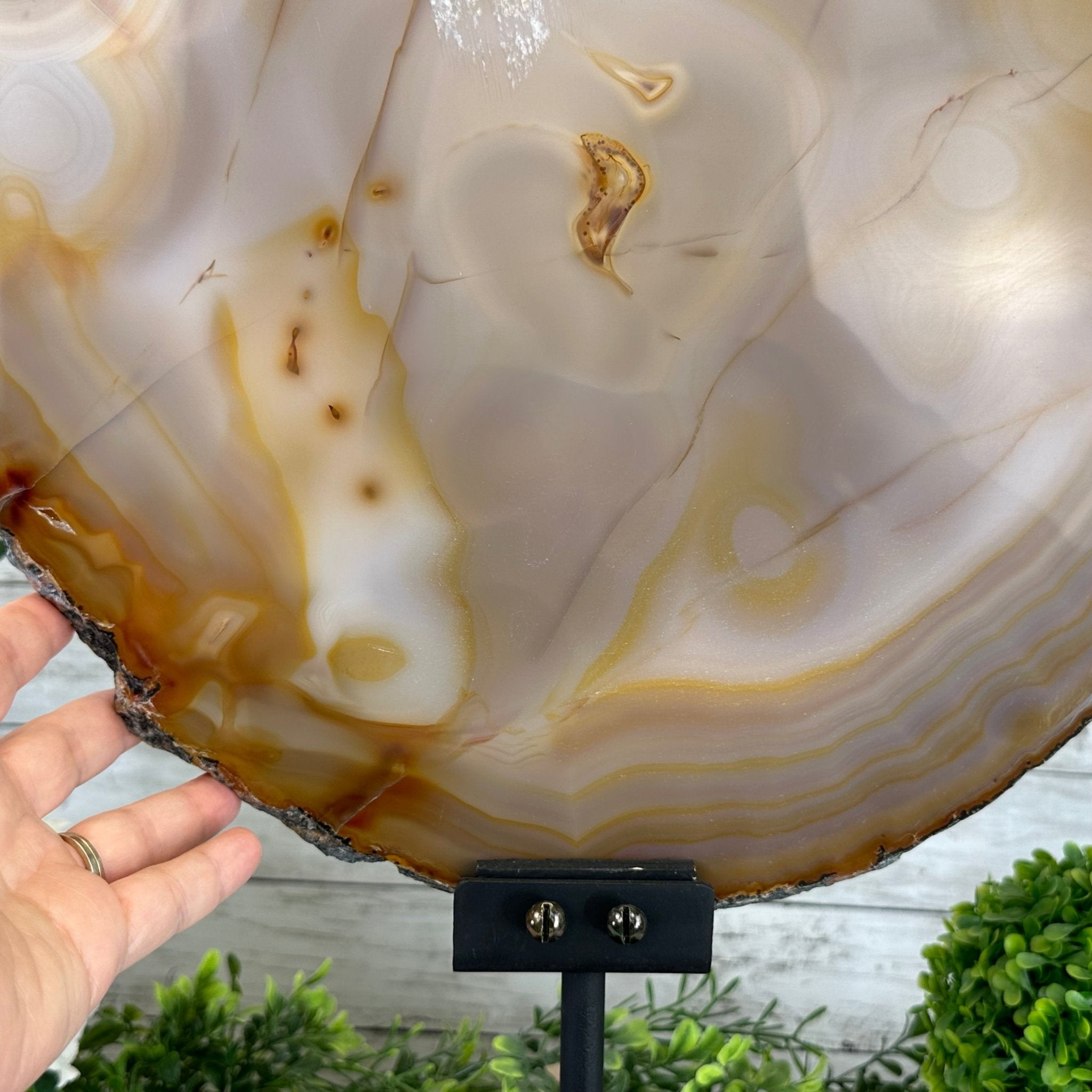 Special Large Natural Brazilian Agate Slice on a Metal Stand, 29.1" Tall #5056-0043 - Brazil GemsBrazil GemsSpecial Large Natural Brazilian Agate Slice on a Metal Stand, 29.1" Tall #5056-0043Slices on Fixed Bases5056-0043