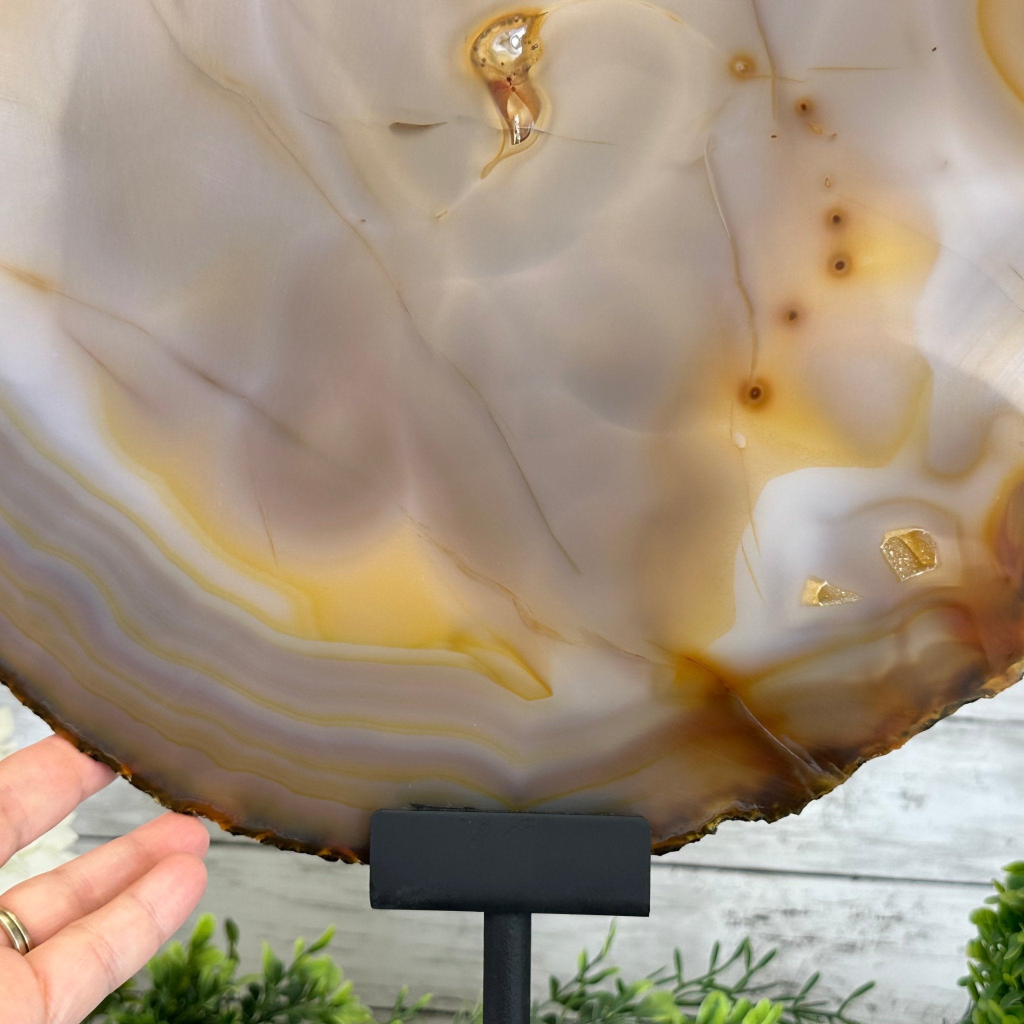 Special Large Natural Brazilian Agate Slice on a Metal Stand, 29.1" Tall #5056-0043 - Brazil GemsBrazil GemsSpecial Large Natural Brazilian Agate Slice on a Metal Stand, 29.1" Tall #5056-0043Slices on Fixed Bases5056-0043