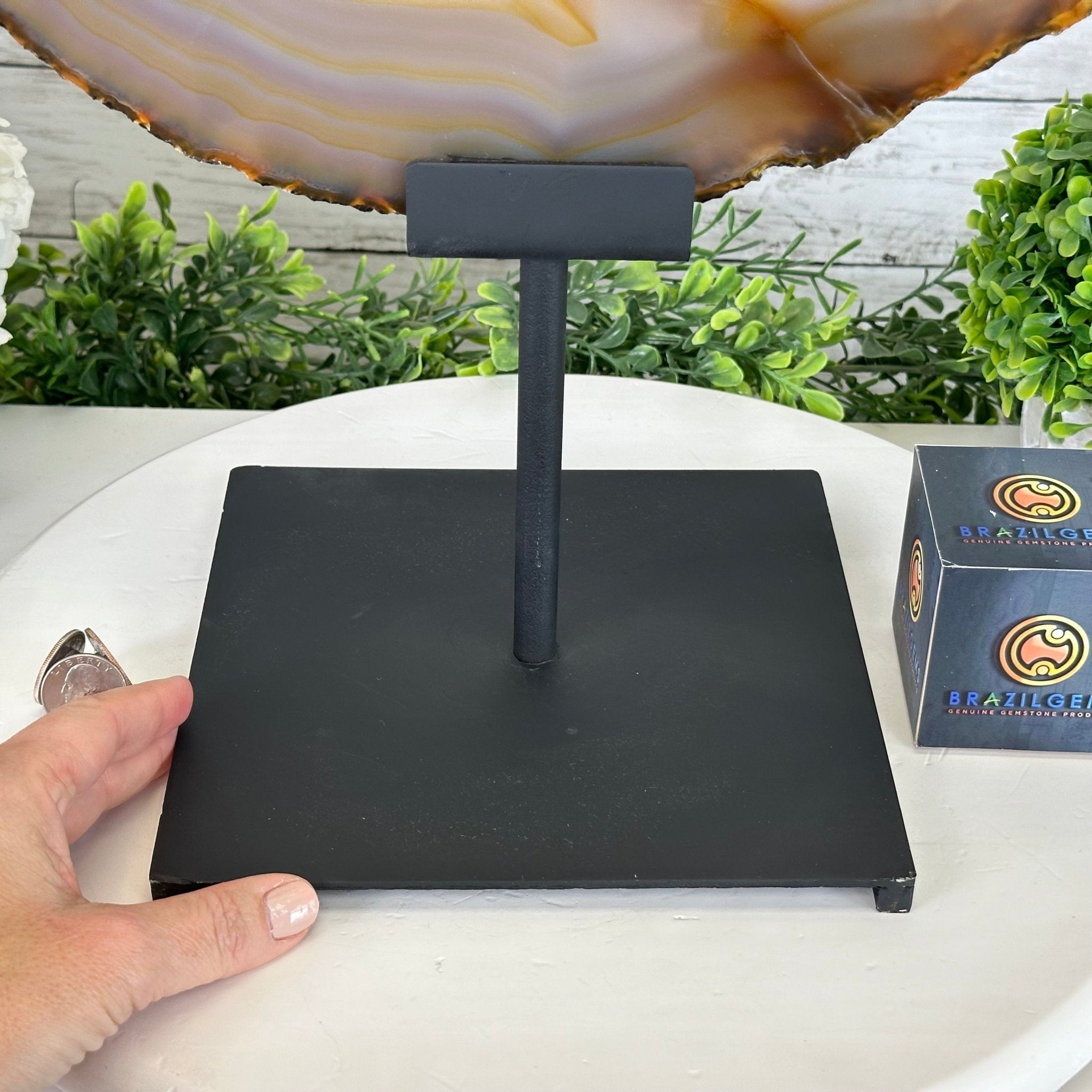 Special Large Natural Brazilian Agate Slice on a Metal Stand, 29.1" Tall #5056-0043 - Brazil GemsBrazil GemsSpecial Large Natural Brazilian Agate Slice on a Metal Stand, 29.1" Tall #5056-0043Slices on Fixed Bases5056-0043