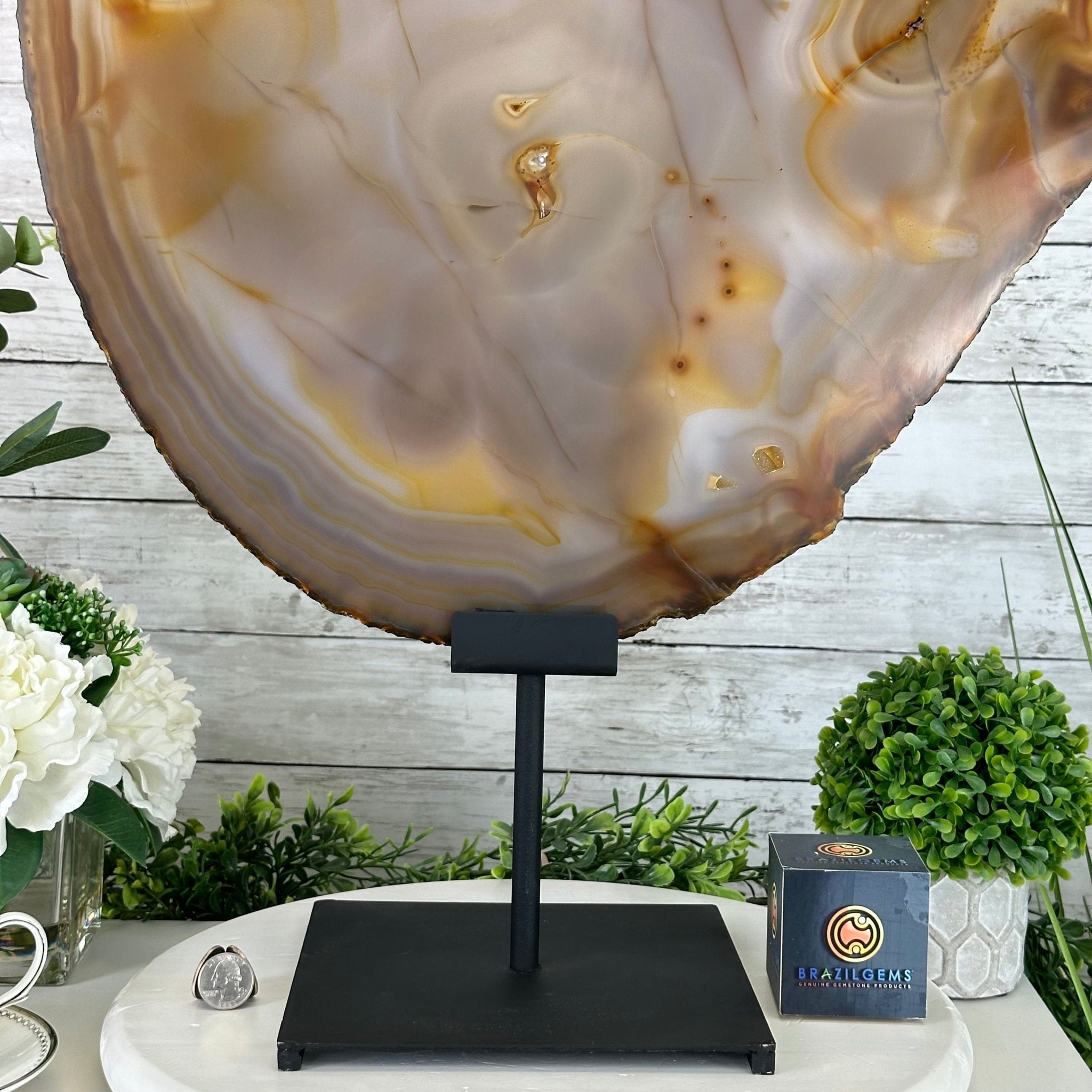 Special Large Natural Brazilian Agate Slice on a Metal Stand, 29.1" Tall #5056-0043 - Brazil GemsBrazil GemsSpecial Large Natural Brazilian Agate Slice on a Metal Stand, 29.1" Tall #5056-0043Slices on Fixed Bases5056-0043