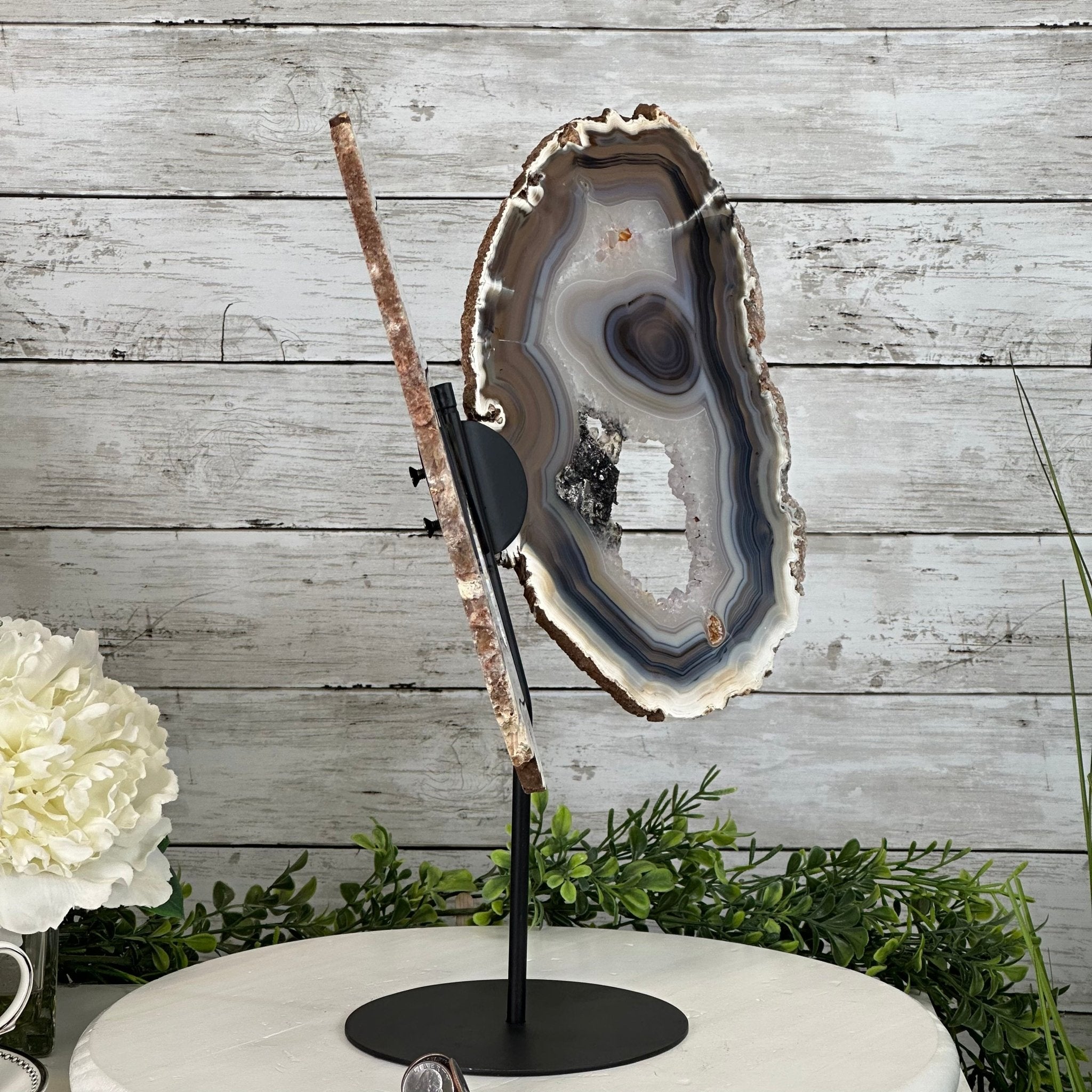 Special Natural Brazilian Agate "Butterfly Wings", Metal Stand, 15.7" Tall Model #5050NA-102 by Brazil Gems - Brazil GemsBrazil GemsSpecial Natural Brazilian Agate "Butterfly Wings", Metal Stand, 15.7" Tall Model #5050NA-102 by Brazil GemsAgate Butterfly Wings5050NA-102