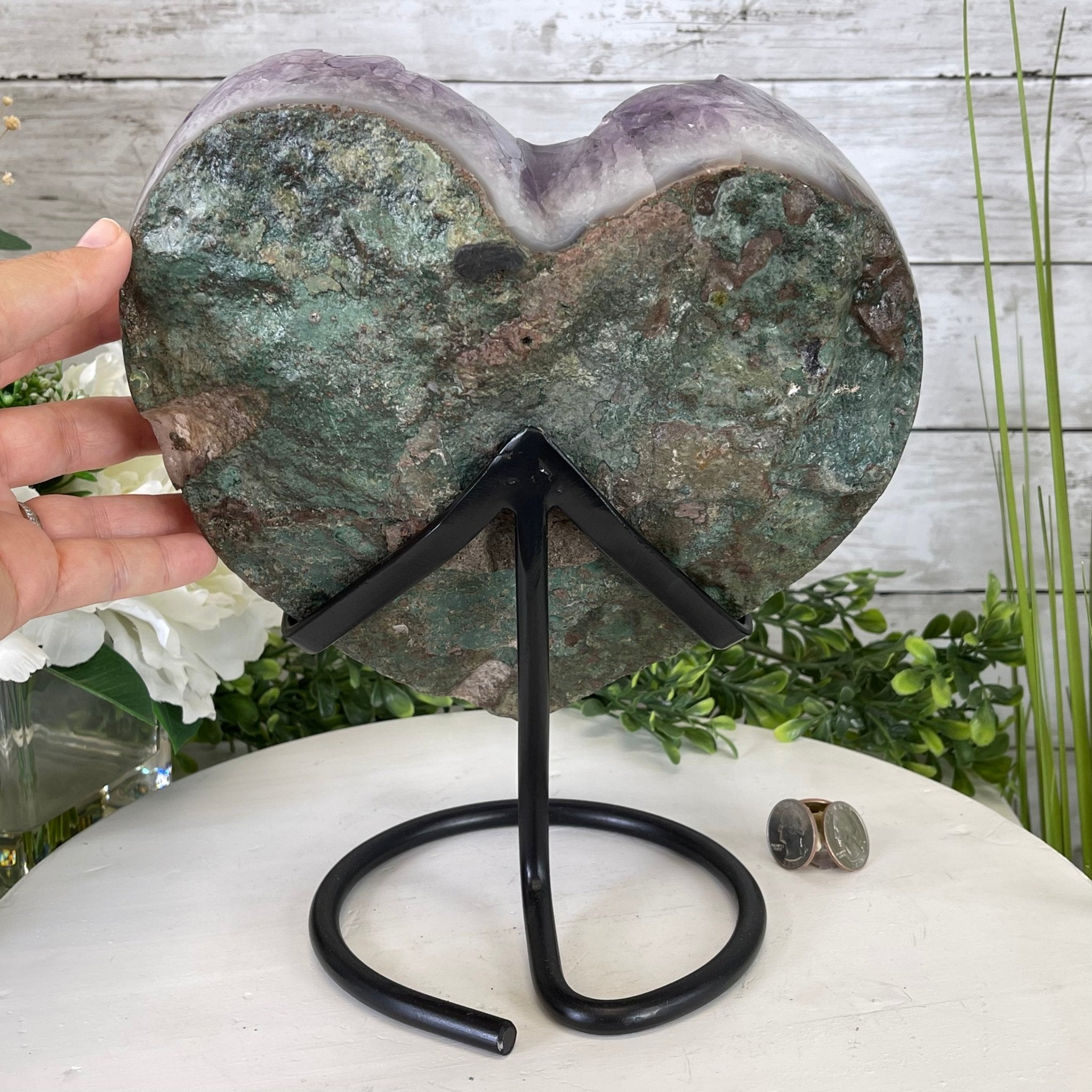 Standard Plus Quality Amethyst Heart Geode, metal stand, 11.7 lbs & 11" Tall Model #5463-0232 by Brazil Gems - Brazil GemsBrazil GemsStandard Plus Quality Amethyst Heart Geode, metal stand, 11.7 lbs & 11" Tall Model #5463-0232 by Brazil GemsHearts5463-0232