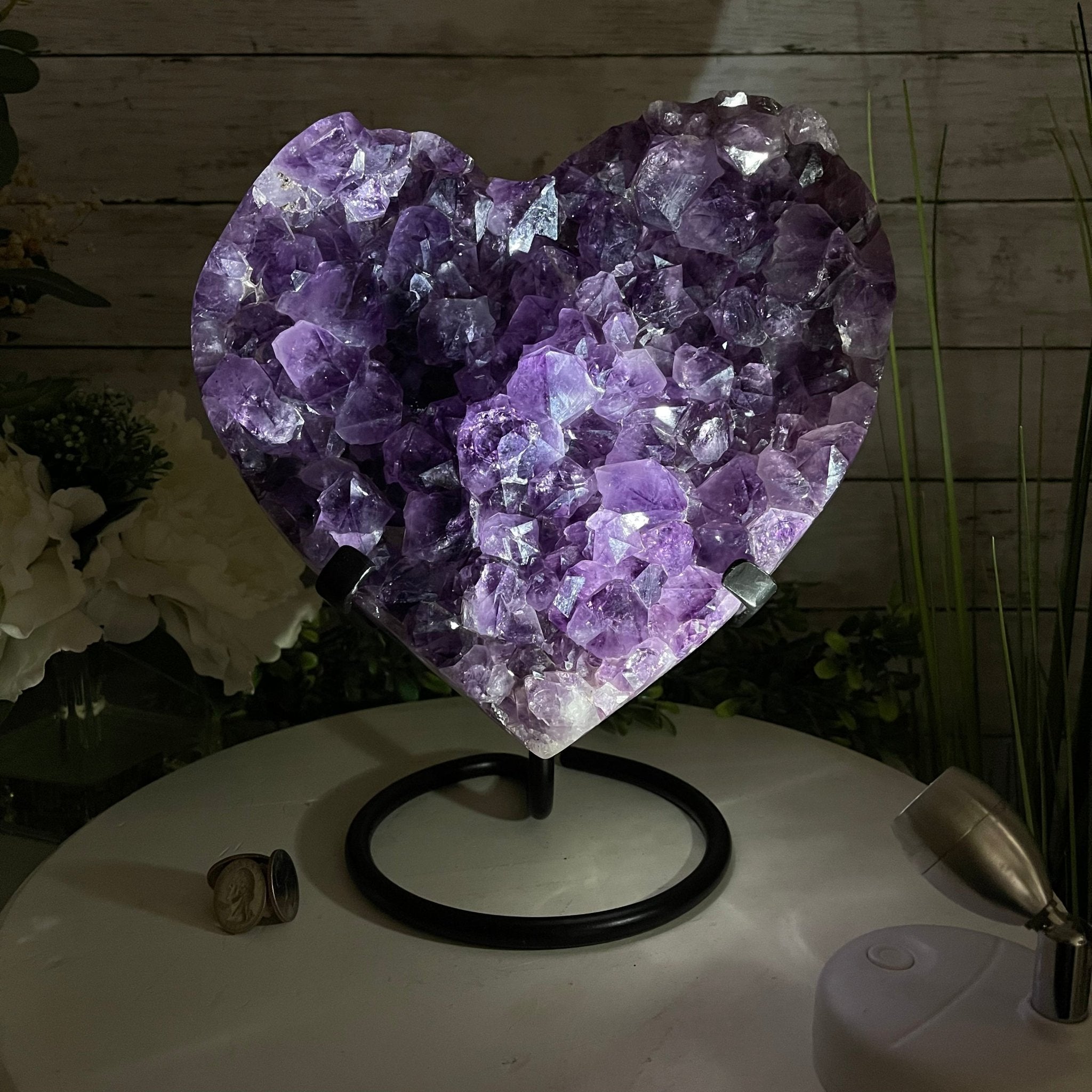 Standard Plus Quality Amethyst Heart Geode, metal stand, 11.7 lbs & 11" Tall Model #5463-0232 by Brazil Gems - Brazil GemsBrazil GemsStandard Plus Quality Amethyst Heart Geode, metal stand, 11.7 lbs & 11" Tall Model #5463-0232 by Brazil GemsHearts5463-0232