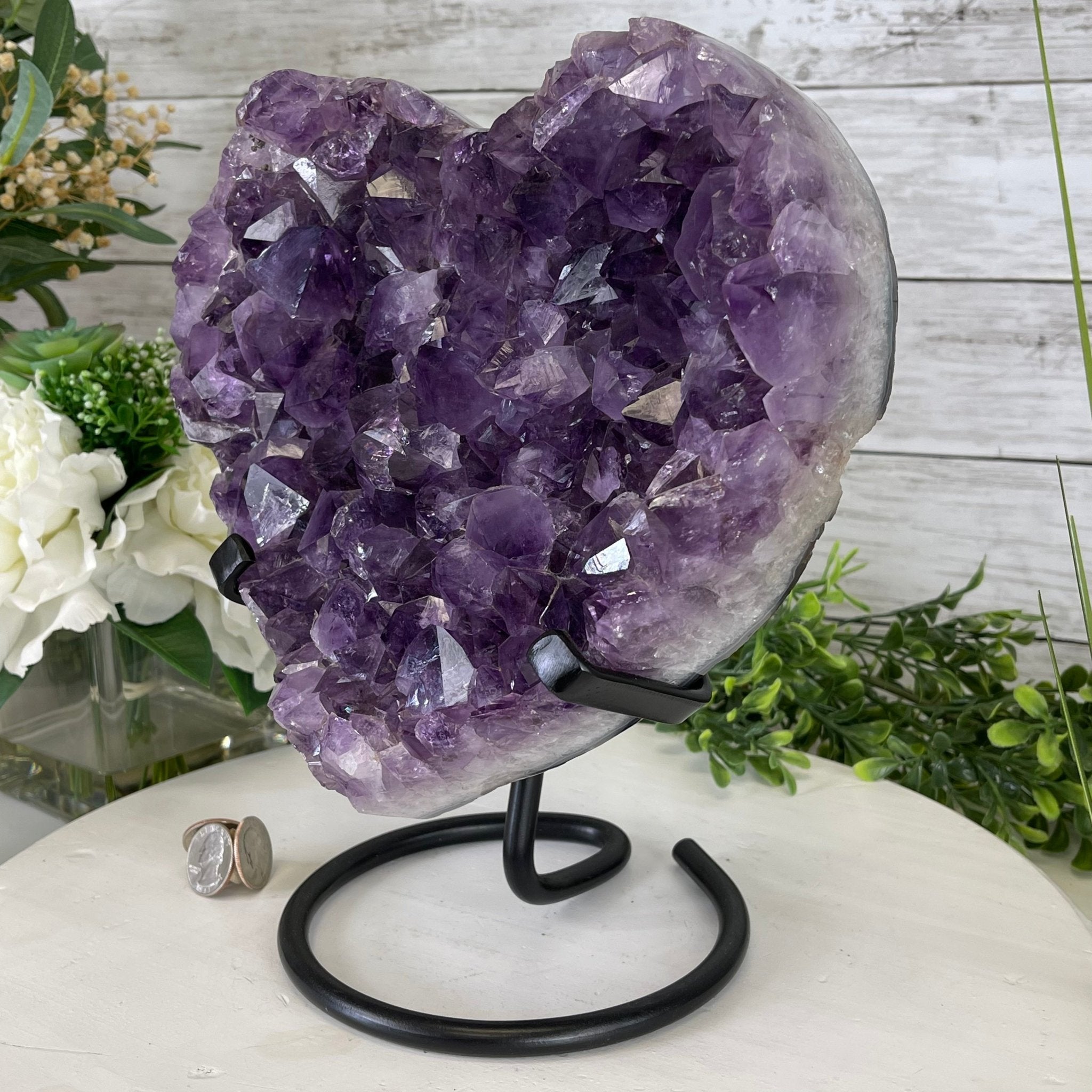 Standard Plus Quality Amethyst Heart Geode, metal stand, 11.7 lbs & 11" Tall Model #5463-0232 by Brazil Gems - Brazil GemsBrazil GemsStandard Plus Quality Amethyst Heart Geode, metal stand, 11.7 lbs & 11" Tall Model #5463-0232 by Brazil GemsHearts5463-0232