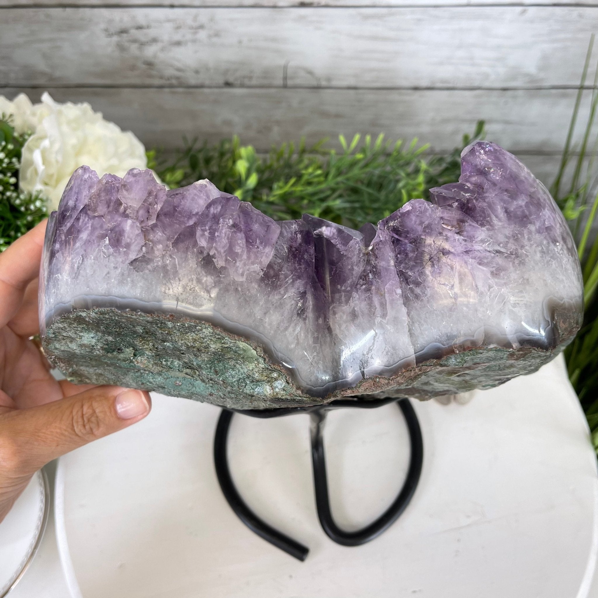 Standard Plus Quality Amethyst Heart Geode, metal stand, 11.7 lbs & 11" Tall Model #5463-0232 by Brazil Gems - Brazil GemsBrazil GemsStandard Plus Quality Amethyst Heart Geode, metal stand, 11.7 lbs & 11" Tall Model #5463-0232 by Brazil GemsHearts5463-0232