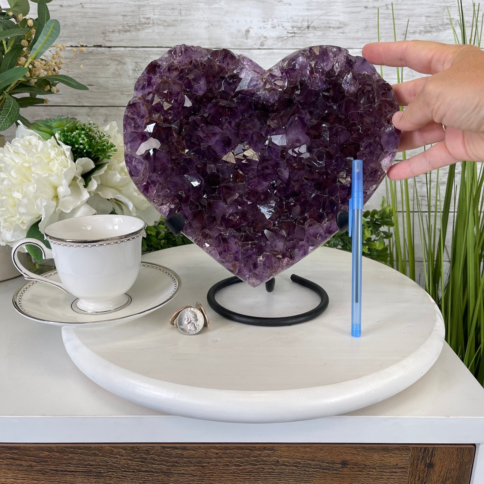 Standard Plus Quality Amethyst Heart Geode, metal stand, 11.9 lbs & 10" Tall Model #5463-0233 by Brazil Gems - Brazil GemsBrazil GemsStandard Plus Quality Amethyst Heart Geode, metal stand, 11.9 lbs & 10" Tall Model #5463-0233 by Brazil GemsHearts5463-0233
