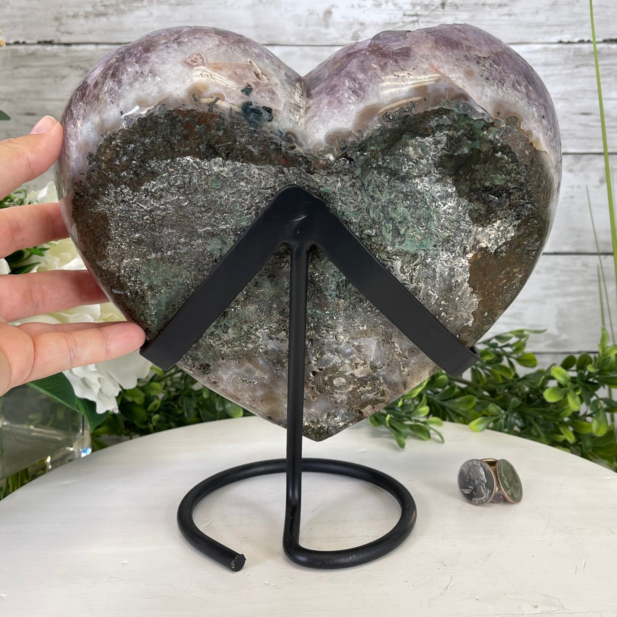 Standard Plus Quality Amethyst Heart Geode, metal stand, 11.9 lbs & 10" Tall Model #5463-0233 by Brazil Gems - Brazil GemsBrazil GemsStandard Plus Quality Amethyst Heart Geode, metal stand, 11.9 lbs & 10" Tall Model #5463-0233 by Brazil GemsHearts5463-0233