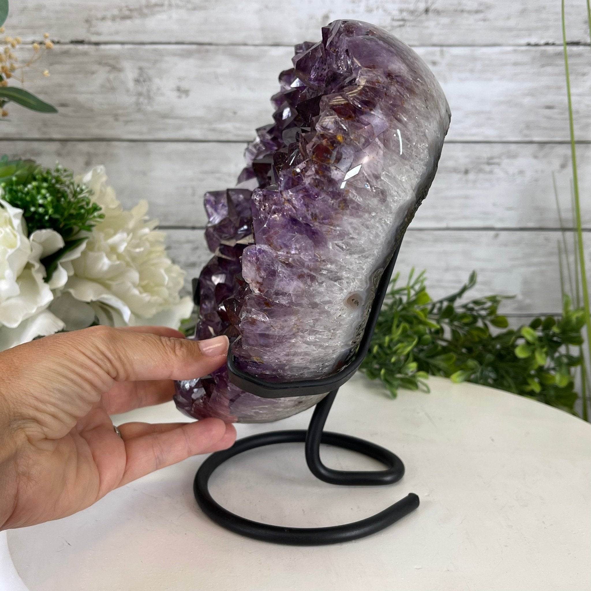 Standard Plus Quality Amethyst Heart Geode, metal stand, 11.9 lbs & 10" Tall Model #5463-0233 by Brazil Gems - Brazil GemsBrazil GemsStandard Plus Quality Amethyst Heart Geode, metal stand, 11.9 lbs & 10" Tall Model #5463-0233 by Brazil GemsHearts5463-0233