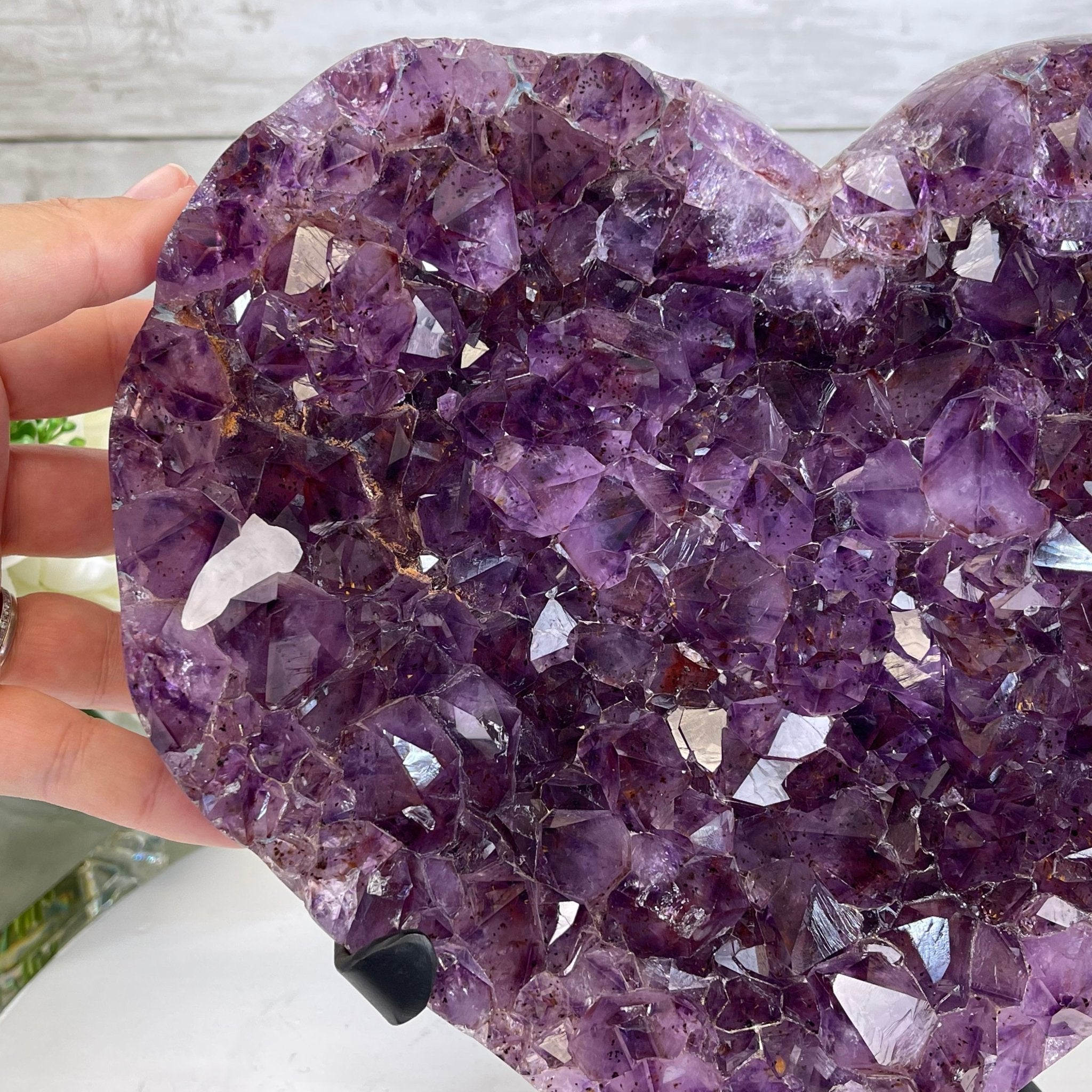 Standard Plus Quality Amethyst Heart Geode, metal stand, 11.9 lbs & 10" Tall Model #5463-0233 by Brazil Gems - Brazil GemsBrazil GemsStandard Plus Quality Amethyst Heart Geode, metal stand, 11.9 lbs & 10" Tall Model #5463-0233 by Brazil GemsHearts5463-0233