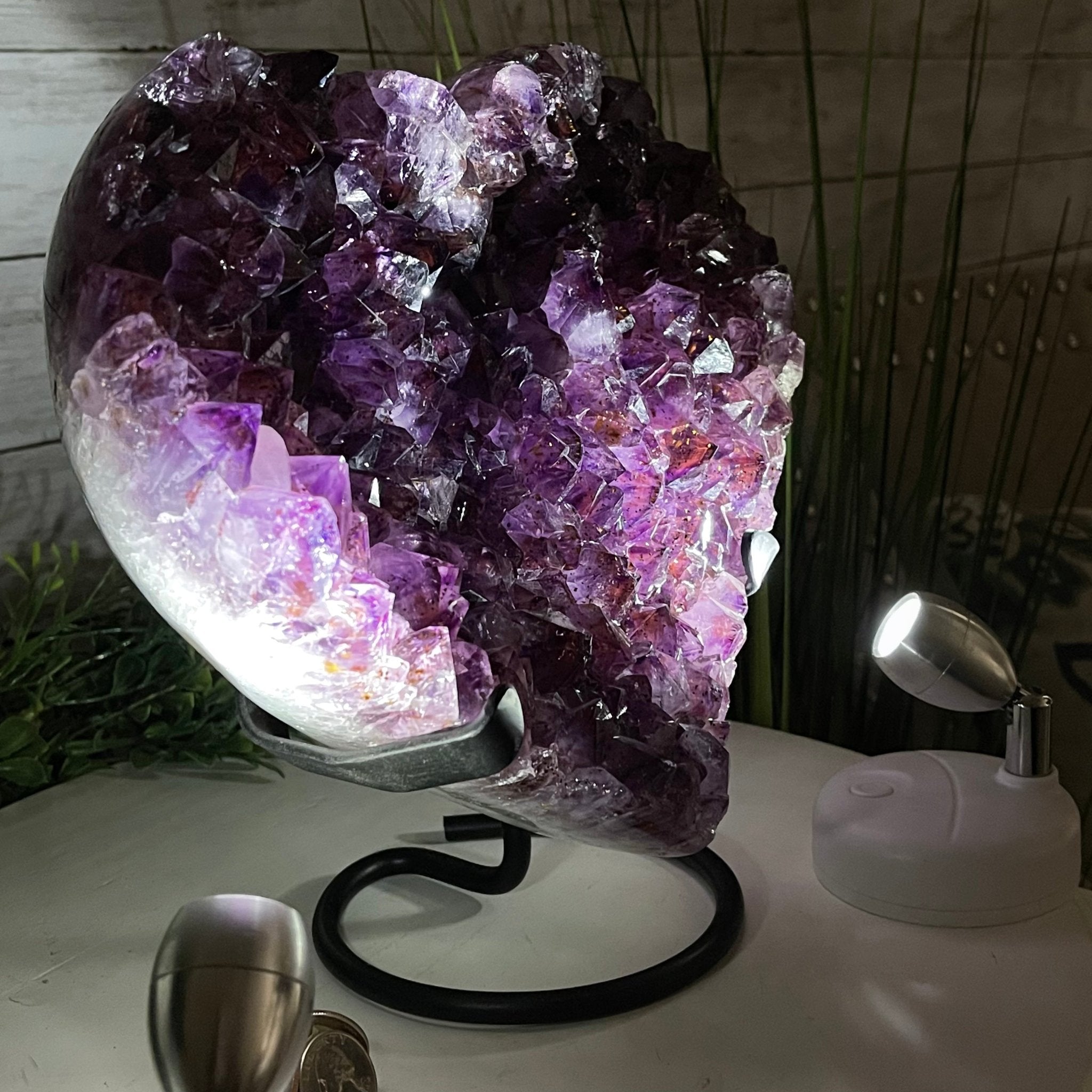 Standard Plus Quality Amethyst Heart Geode, metal stand, 11.9 lbs & 10" Tall Model #5463-0233 by Brazil Gems - Brazil GemsBrazil GemsStandard Plus Quality Amethyst Heart Geode, metal stand, 11.9 lbs & 10" Tall Model #5463-0233 by Brazil GemsHearts5463-0233