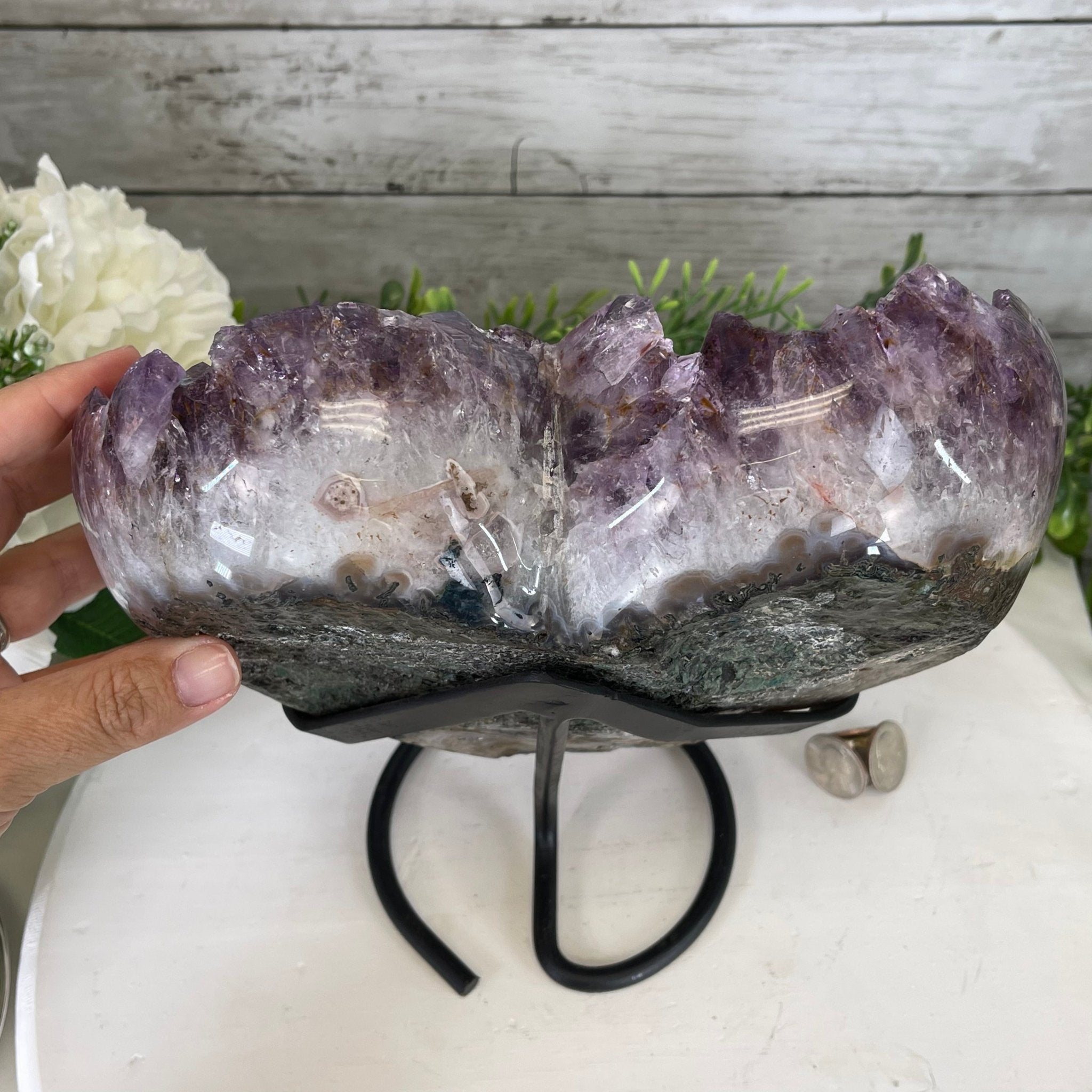 Standard Plus Quality Amethyst Heart Geode, metal stand, 11.9 lbs & 10" Tall Model #5463-0233 by Brazil Gems - Brazil GemsBrazil GemsStandard Plus Quality Amethyst Heart Geode, metal stand, 11.9 lbs & 10" Tall Model #5463-0233 by Brazil GemsHearts5463-0233