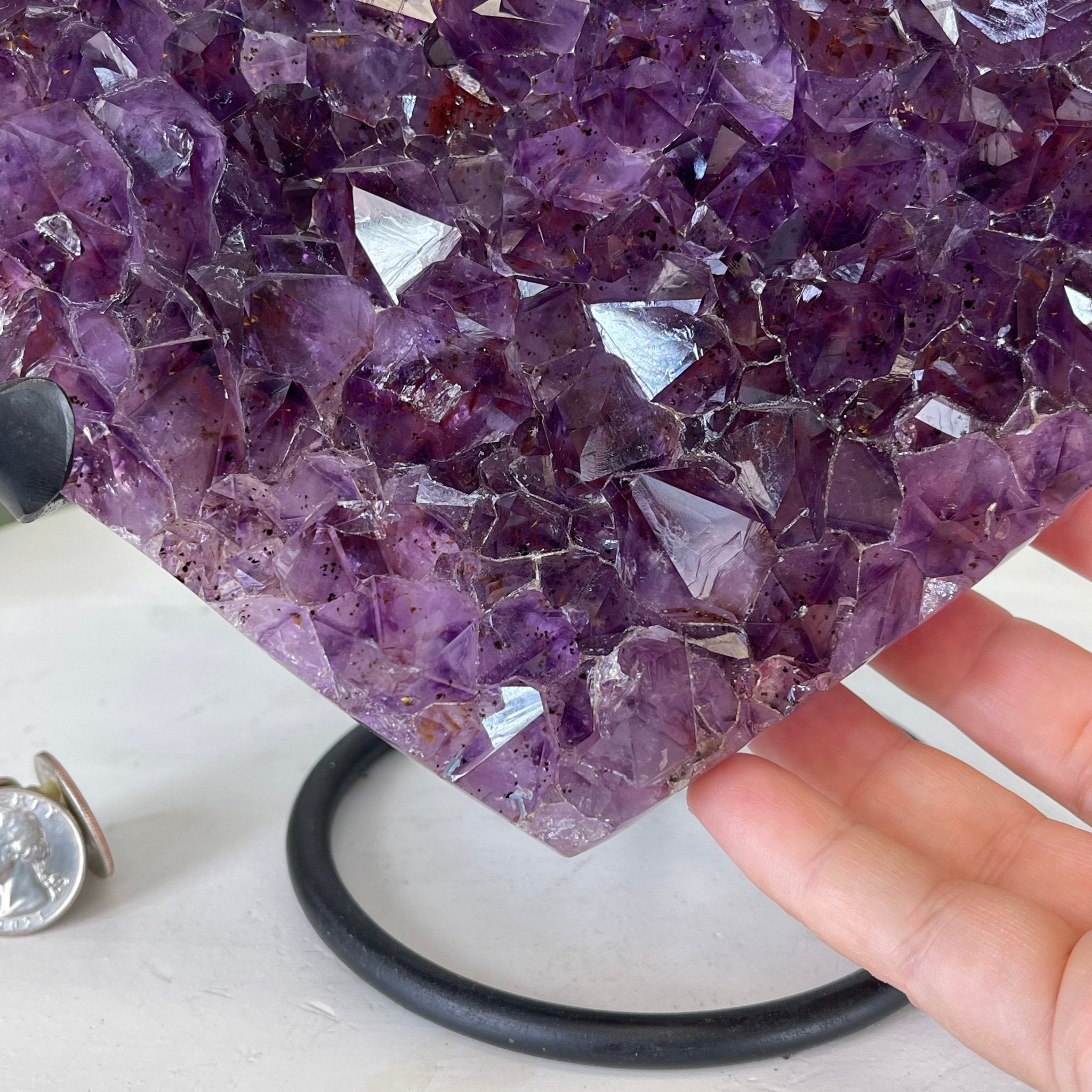 Standard Plus Quality Amethyst Heart Geode, metal stand, 11.9 lbs & 10" Tall Model #5463-0233 by Brazil Gems - Brazil GemsBrazil GemsStandard Plus Quality Amethyst Heart Geode, metal stand, 11.9 lbs & 10" Tall Model #5463-0233 by Brazil GemsHearts5463-0233
