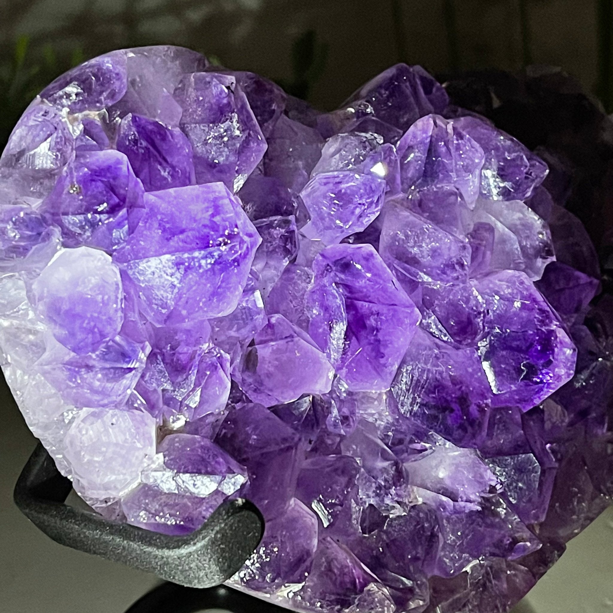 Standard Plus Quality Amethyst Heart Geode, metal stand, 2.4 lbs & 5.5" Tall Model #5463-0217 by Brazil Gems - Brazil GemsBrazil GemsStandard Plus Quality Amethyst Heart Geode, metal stand, 2.4 lbs & 5.5" Tall Model #5463-0217 by Brazil GemsHearts5463-0217