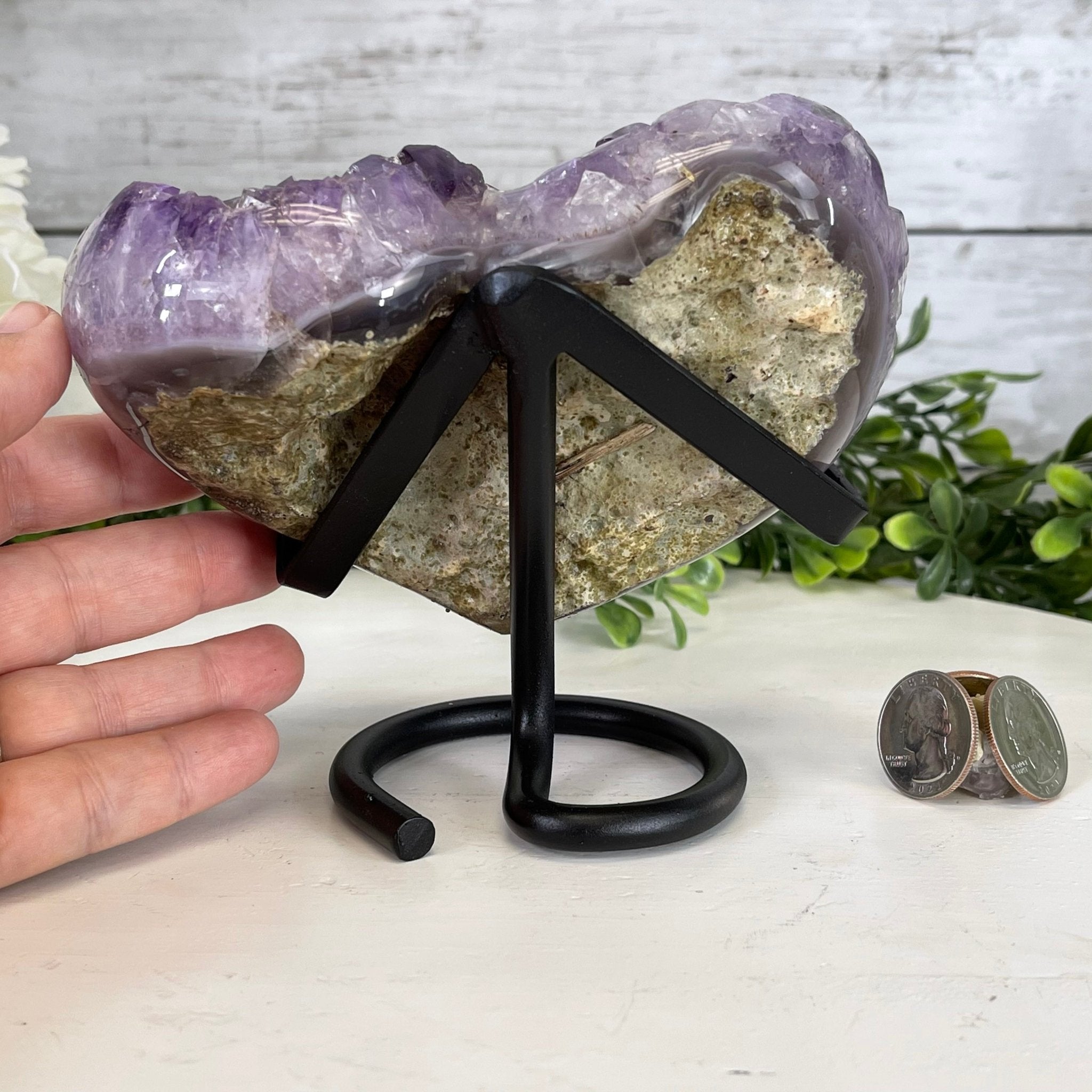 Standard Plus Quality Amethyst Heart Geode, metal stand, 2.4 lbs & 5.5" Tall Model #5463-0217 by Brazil Gems - Brazil GemsBrazil GemsStandard Plus Quality Amethyst Heart Geode, metal stand, 2.4 lbs & 5.5" Tall Model #5463-0217 by Brazil GemsHearts5463-0217