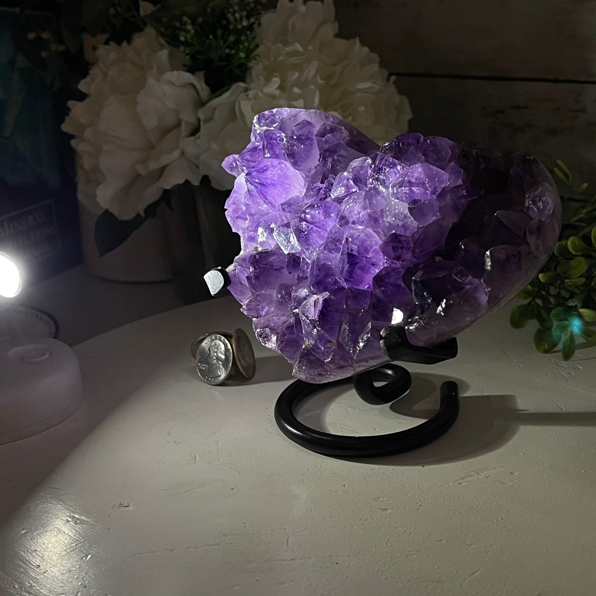 Standard Plus Quality Amethyst Heart Geode, metal stand, 2.4 lbs & 5.5" Tall Model #5463-0217 by Brazil Gems - Brazil GemsBrazil GemsStandard Plus Quality Amethyst Heart Geode, metal stand, 2.4 lbs & 5.5" Tall Model #5463-0217 by Brazil GemsHearts5463-0217