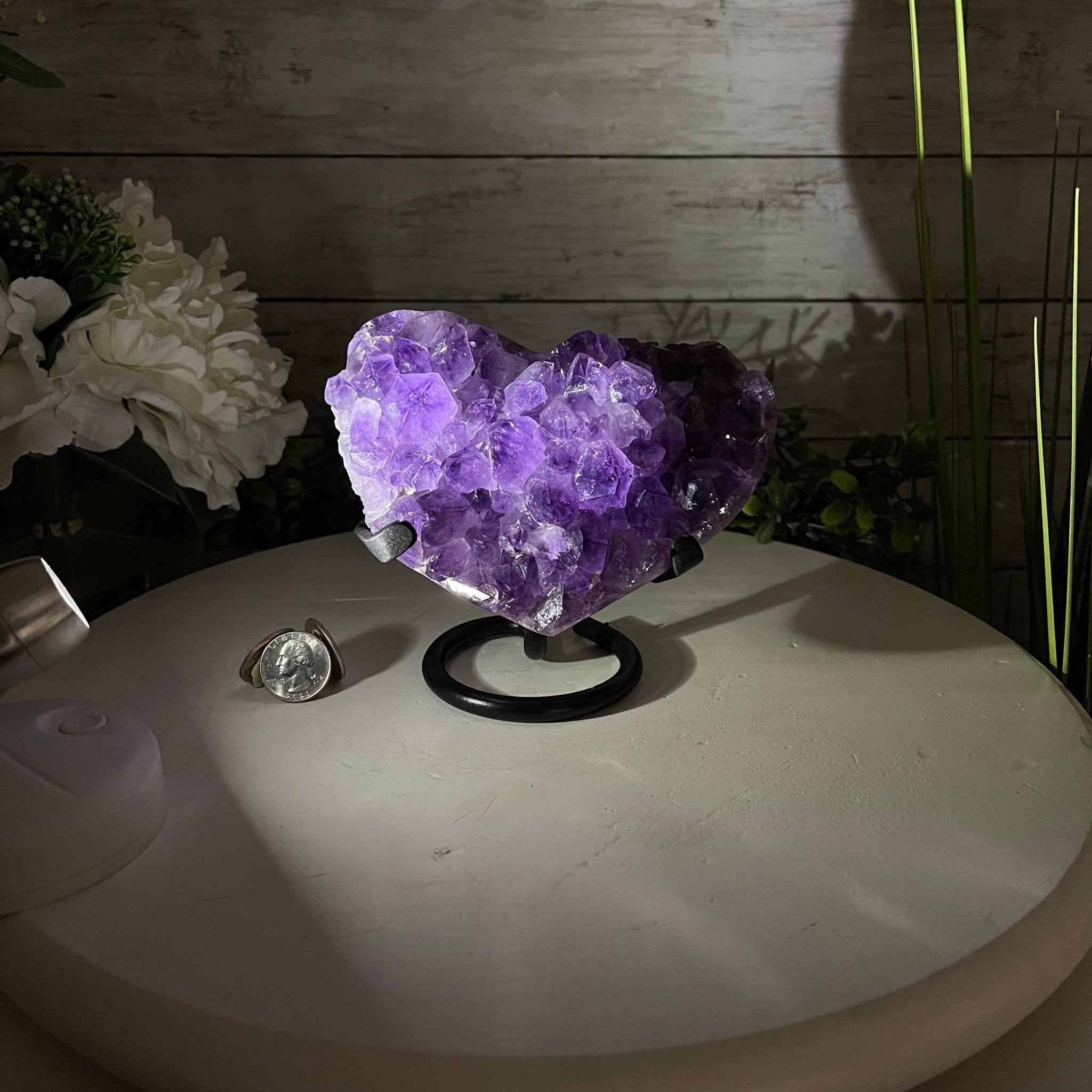 Standard Plus Quality Amethyst Heart Geode, metal stand, 2.4 lbs & 5.5" Tall Model #5463-0217 by Brazil Gems - Brazil GemsBrazil GemsStandard Plus Quality Amethyst Heart Geode, metal stand, 2.4 lbs & 5.5" Tall Model #5463-0217 by Brazil GemsHearts5463-0217