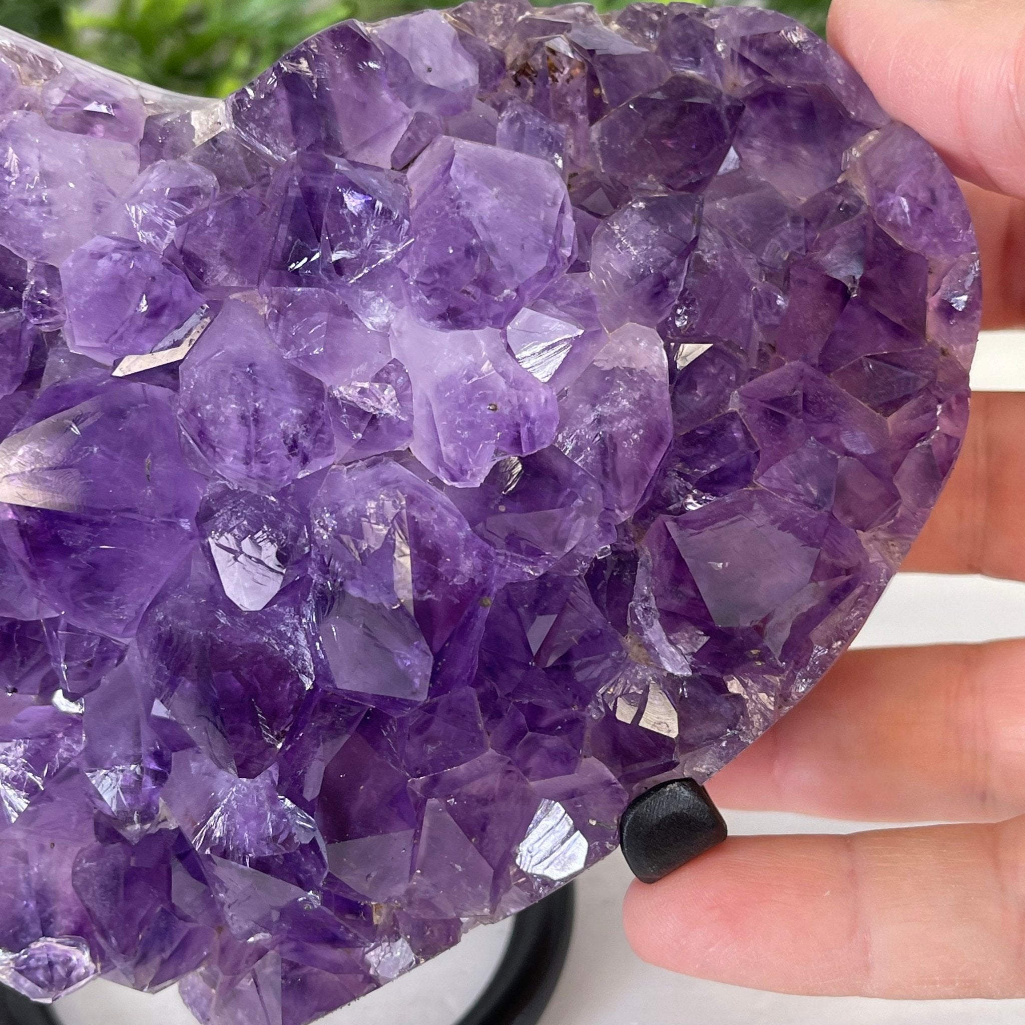 Standard Plus Quality Amethyst Heart Geode, metal stand, 2.4 lbs & 5.5" Tall Model #5463-0217 by Brazil Gems - Brazil GemsBrazil GemsStandard Plus Quality Amethyst Heart Geode, metal stand, 2.4 lbs & 5.5" Tall Model #5463-0217 by Brazil GemsHearts5463-0217