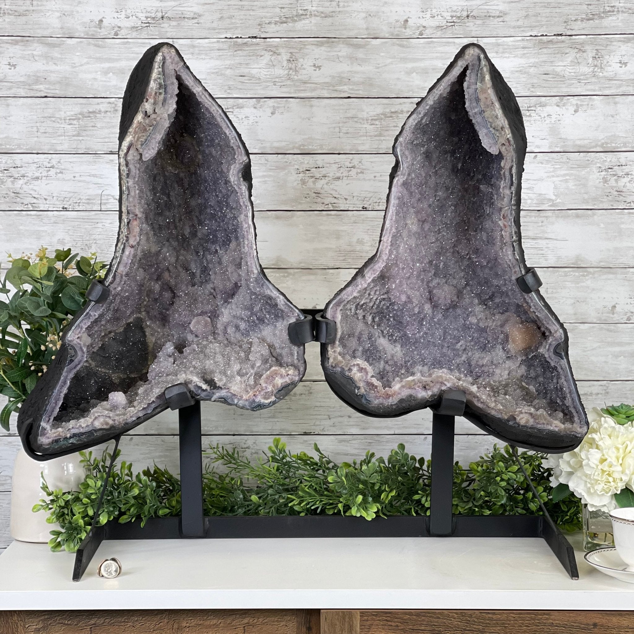 Standard Plus Quality Amethyst Wings on a Metal Stand, 88.2 lbs, 27.5" Tall #5493-0016 - Brazil GemsBrazil GemsStandard Plus Quality Amethyst Wings on a Metal Stand, 88.2 lbs, 27.5" Tall #5493-0016Amethyst Butterfly Wings5493-0016