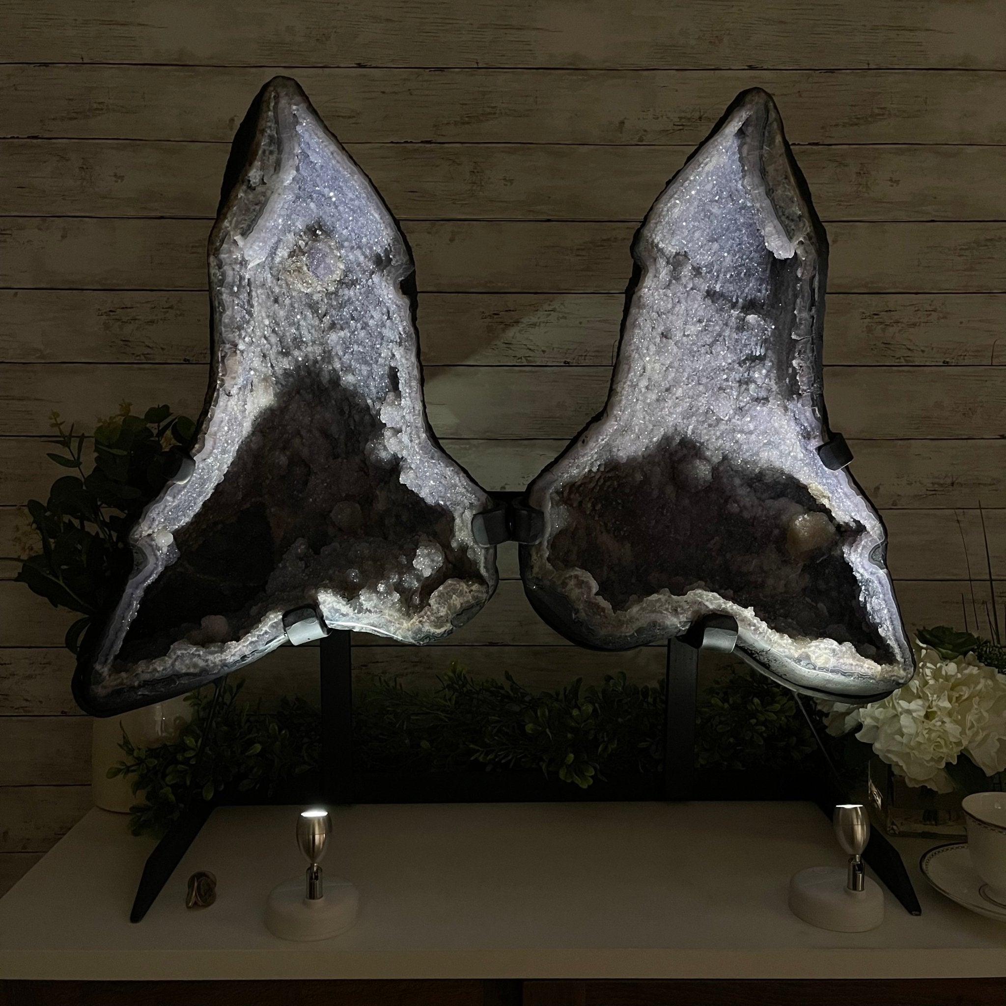 Standard Plus Quality Amethyst Wings on a Metal Stand, 88.2 lbs, 27.5" Tall #5493-0016 - Brazil GemsBrazil GemsStandard Plus Quality Amethyst Wings on a Metal Stand, 88.2 lbs, 27.5" Tall #5493-0016Amethyst Butterfly Wings5493-0016