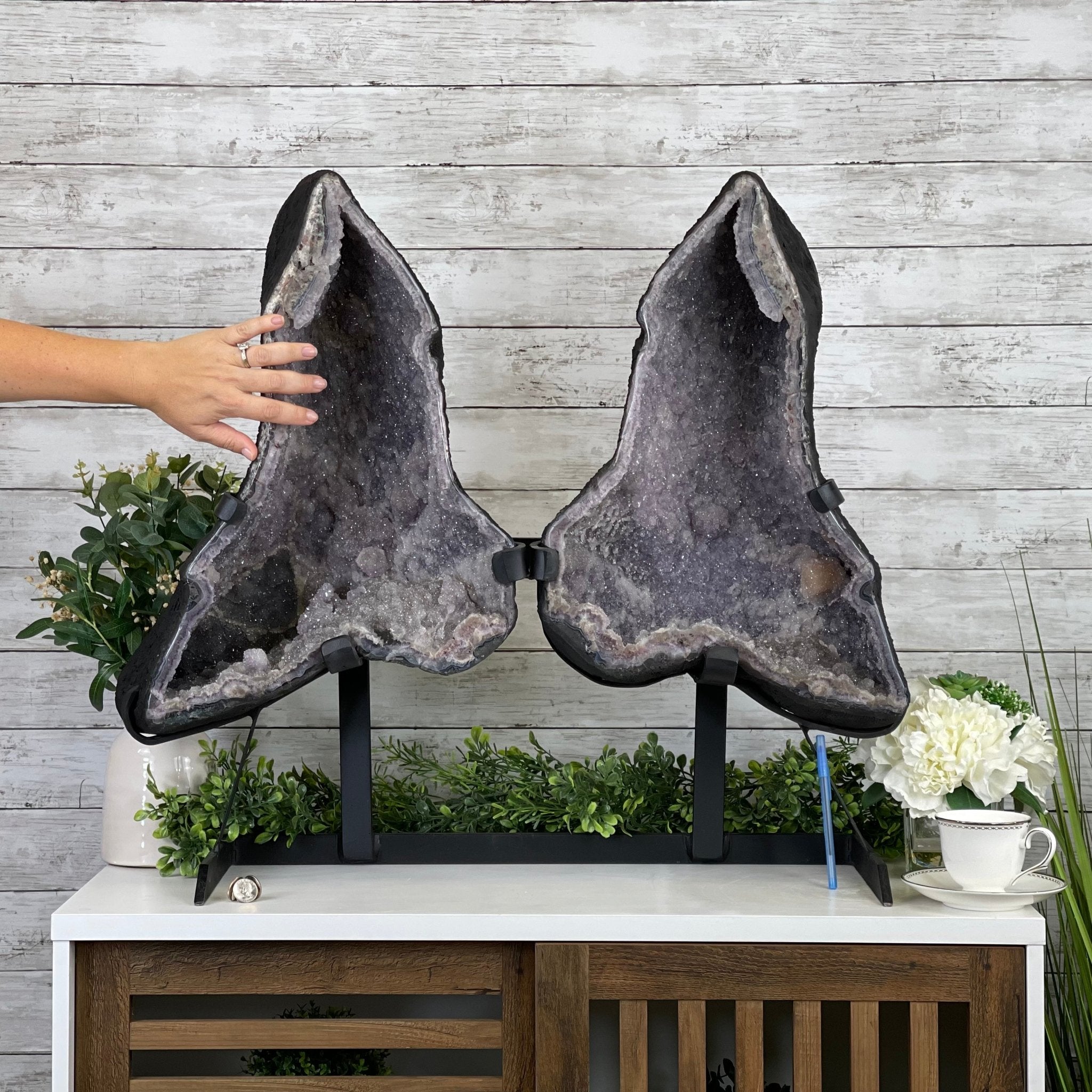 Standard Plus Quality Amethyst Wings on a Metal Stand, 88.2 lbs, 27.5" Tall #5493-0016 - Brazil GemsBrazil GemsStandard Plus Quality Amethyst Wings on a Metal Stand, 88.2 lbs, 27.5" Tall #5493-0016Amethyst Butterfly Wings5493-0016