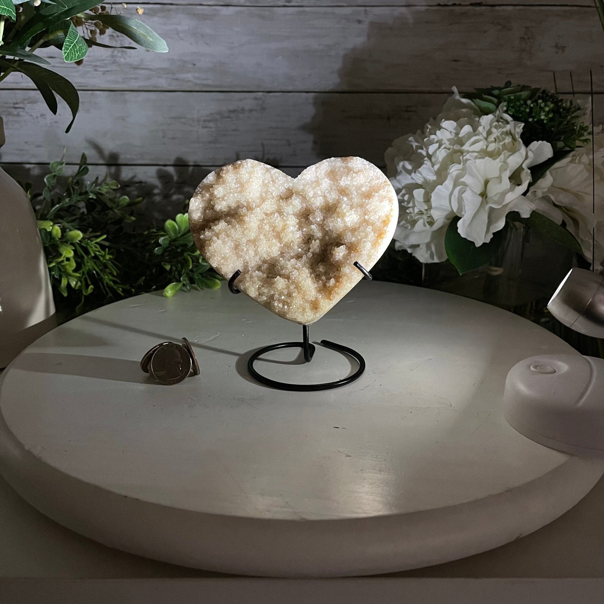 Standard Plus Quality Citrine Heart Geode, metal stand, 1 lbs & 5" Tall Model #5465-0015 by Brazil Gems - Brazil GemsBrazil GemsStandard Plus Quality Citrine Heart Geode, metal stand, 1 lbs & 5" Tall Model #5465-0015 by Brazil GemsHearts5465-0015