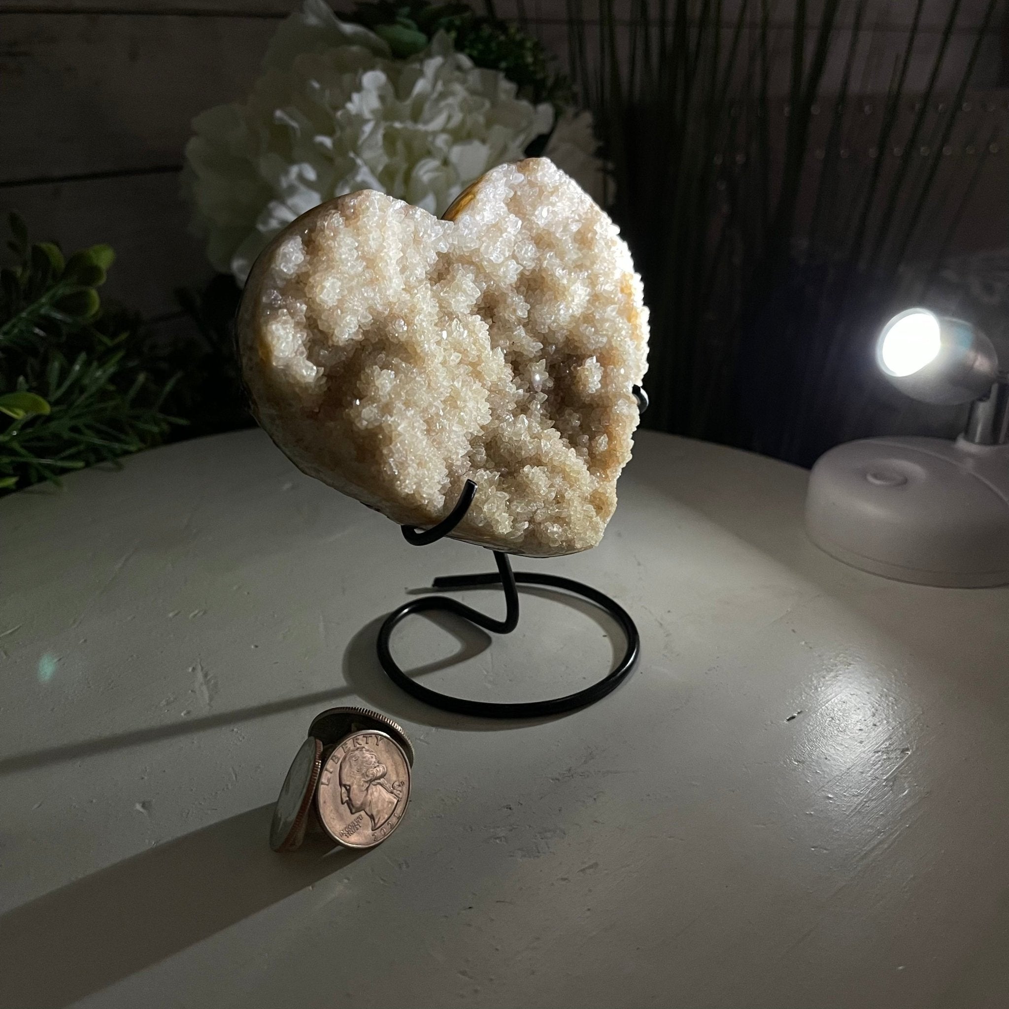 Standard Plus Quality Citrine Heart Geode, metal stand, 1 lbs & 5" Tall Model #5465-0015 by Brazil Gems - Brazil GemsBrazil GemsStandard Plus Quality Citrine Heart Geode, metal stand, 1 lbs & 5" Tall Model #5465-0015 by Brazil GemsHearts5465-0015