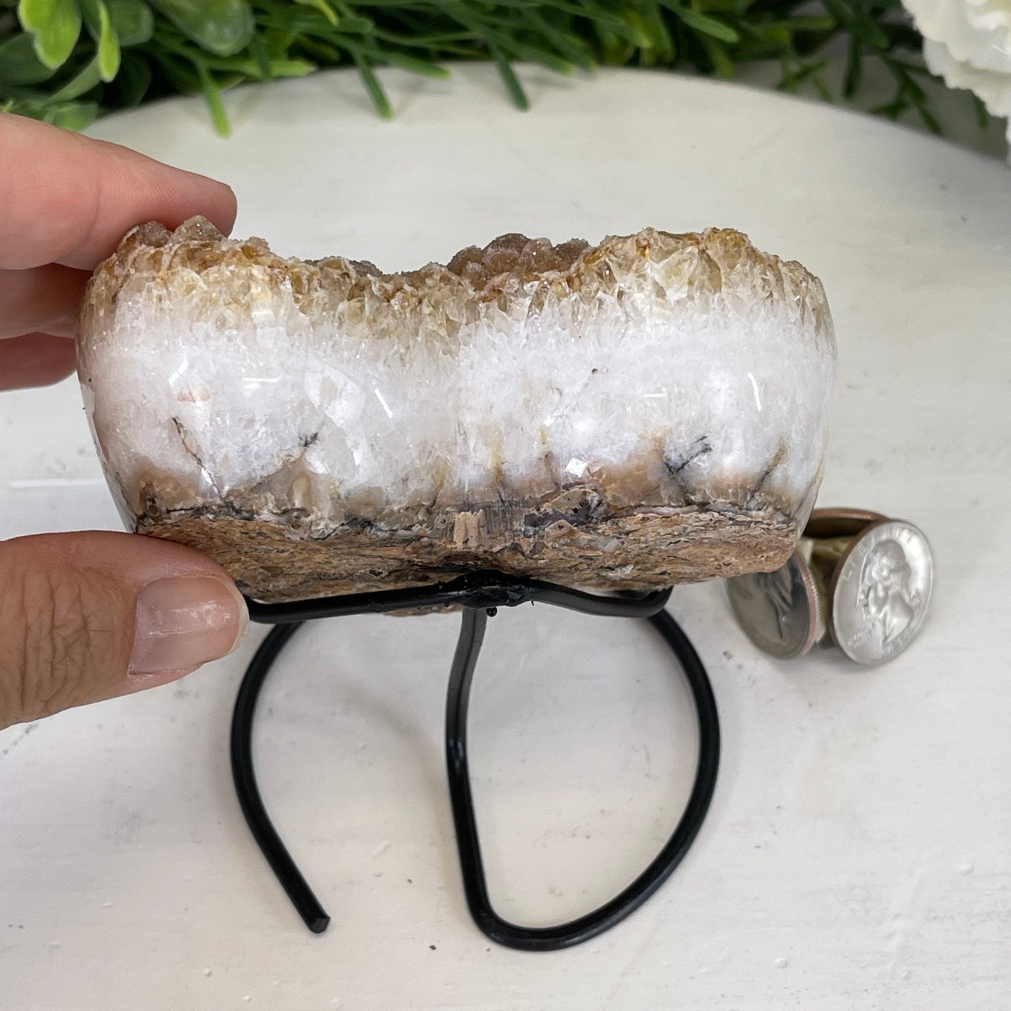 Standard Plus Quality Citrine Heart Geode, metal stand, 1.1 lbs & 4.5" Tall Model #5465-0018 by Brazil Gems - Brazil GemsBrazil GemsStandard Plus Quality Citrine Heart Geode, metal stand, 1.1 lbs & 4.5" Tall Model #5465-0018 by Brazil GemsHearts5465-0018