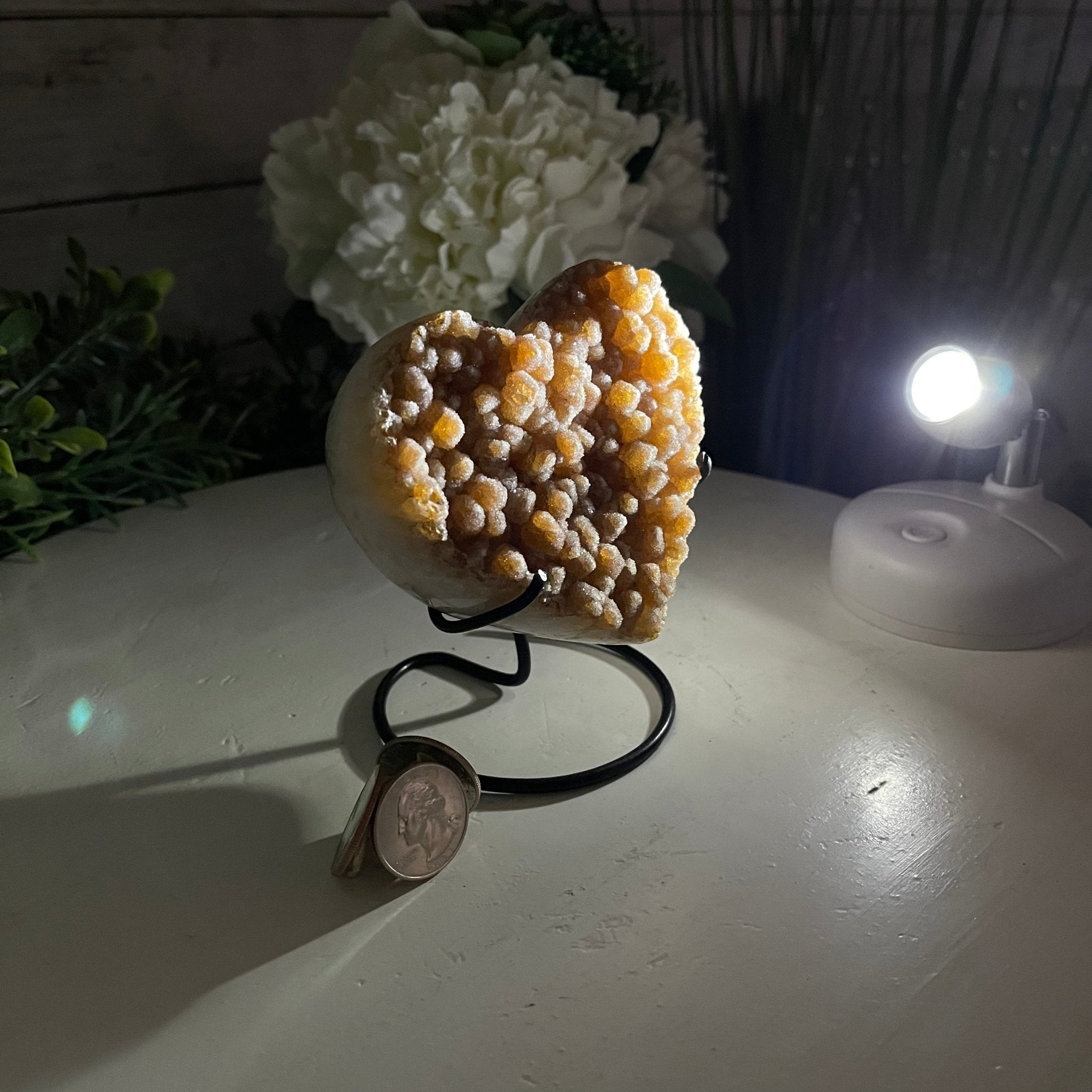 Standard Plus Quality Citrine Heart Geode, metal stand, 1.1 lbs & 4.5" Tall Model #5465-0018 by Brazil Gems - Brazil GemsBrazil GemsStandard Plus Quality Citrine Heart Geode, metal stand, 1.1 lbs & 4.5" Tall Model #5465-0018 by Brazil GemsHearts5465-0018