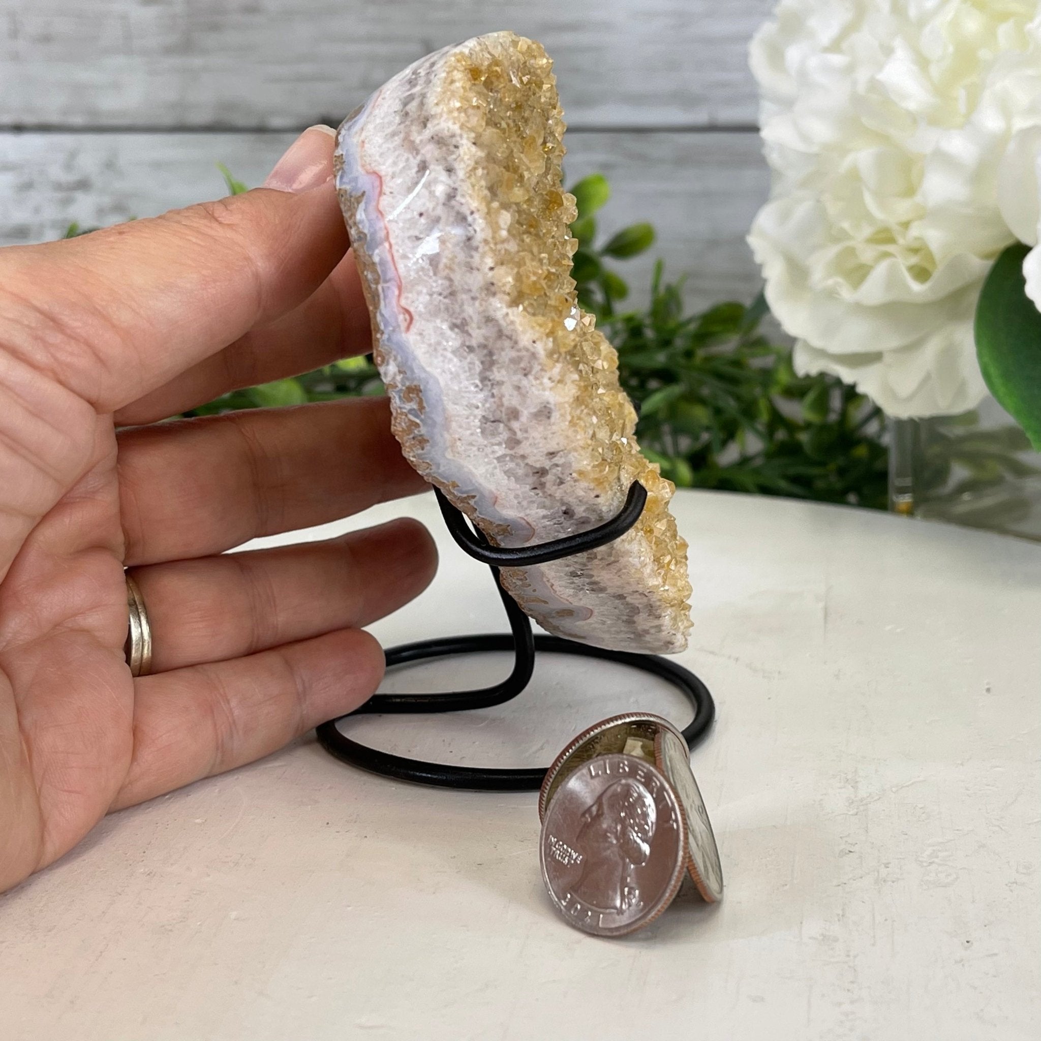 Standard Plus Quality Citrine Heart Geode, metal stand, 1.2 lbs & 5" Tall Model #5465-0021 by Brazil Gems - Brazil GemsBrazil GemsStandard Plus Quality Citrine Heart Geode, metal stand, 1.2 lbs & 5" Tall Model #5465-0021 by Brazil GemsHearts5465-0021