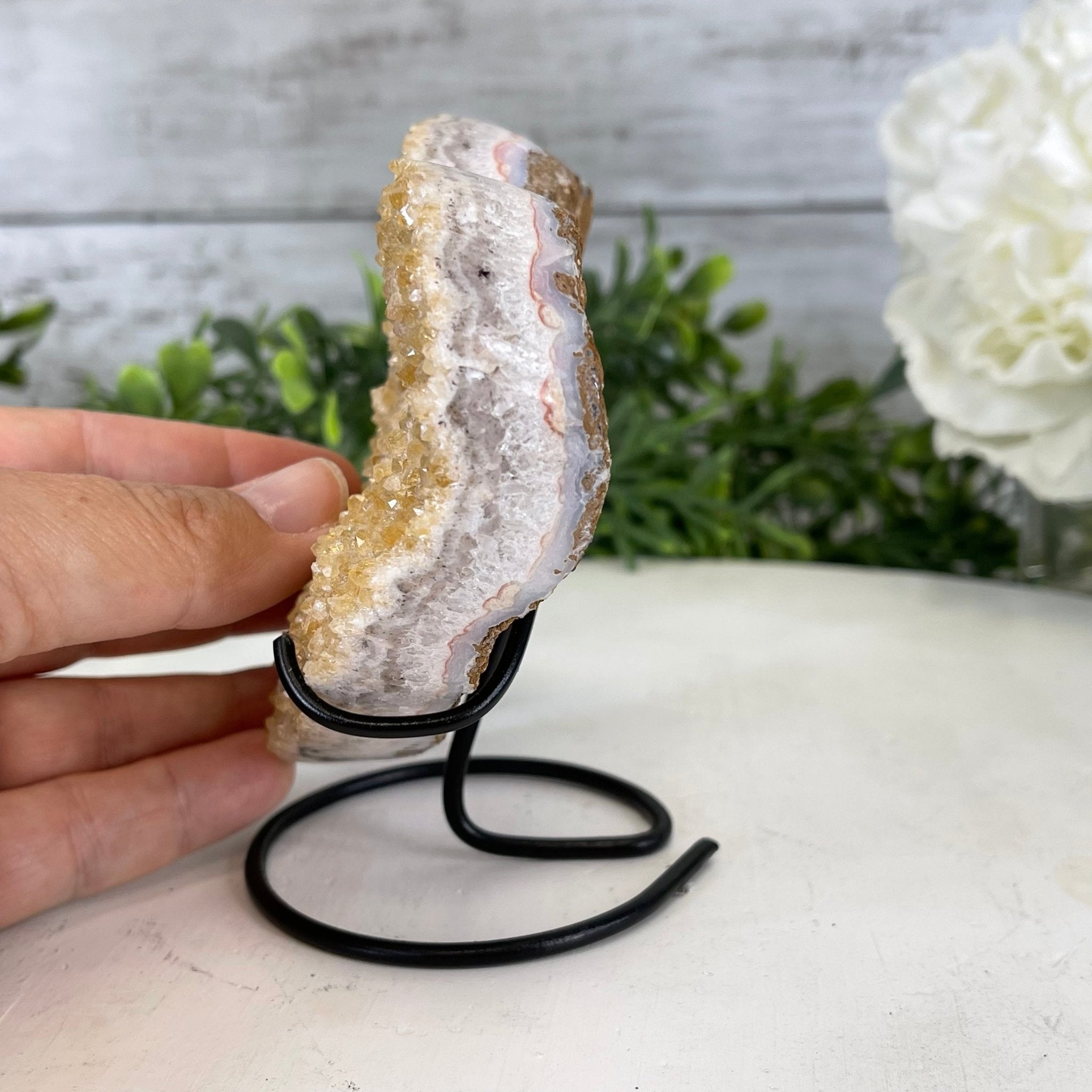 Standard Plus Quality Citrine Heart Geode, metal stand, 1.2 lbs & 5" Tall Model #5465-0021 by Brazil Gems - Brazil GemsBrazil GemsStandard Plus Quality Citrine Heart Geode, metal stand, 1.2 lbs & 5" Tall Model #5465-0021 by Brazil GemsHearts5465-0021