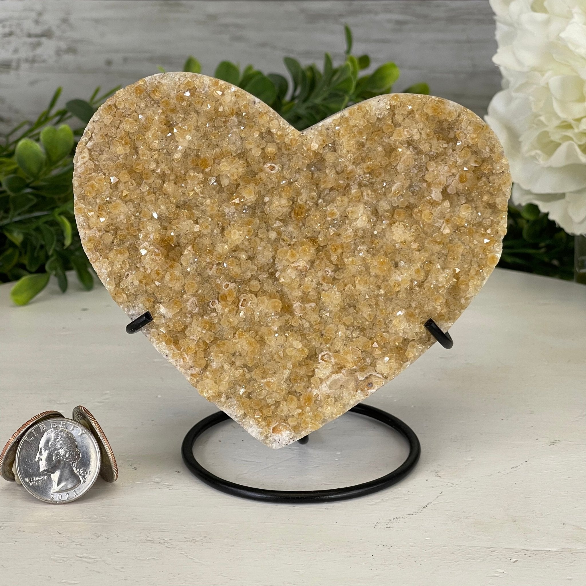 Standard Plus Quality Citrine Heart Geode, metal stand, 1.2 lbs & 5" Tall Model #5465-0021 by Brazil Gems - Brazil GemsBrazil GemsStandard Plus Quality Citrine Heart Geode, metal stand, 1.2 lbs & 5" Tall Model #5465-0021 by Brazil GemsHearts5465-0021