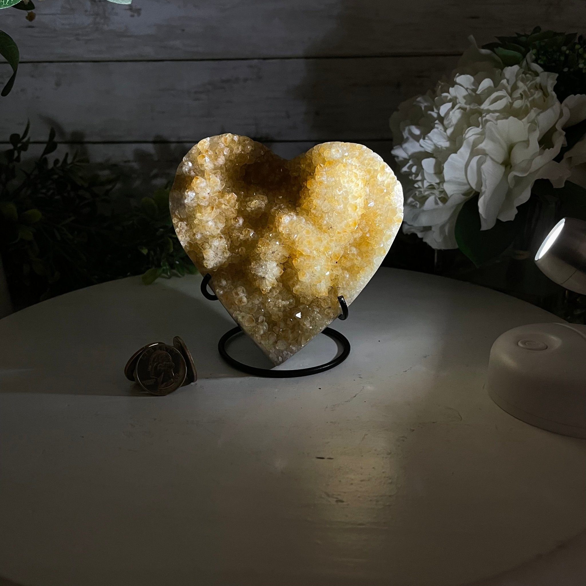 Standard Plus Quality Citrine Heart Geode, metal stand, 1.3 lbs & 5" Tall Model #5465-0023 by Brazil Gems - Brazil GemsBrazil GemsStandard Plus Quality Citrine Heart Geode, metal stand, 1.3 lbs & 5" Tall Model #5465-0023 by Brazil GemsHearts5465-0023