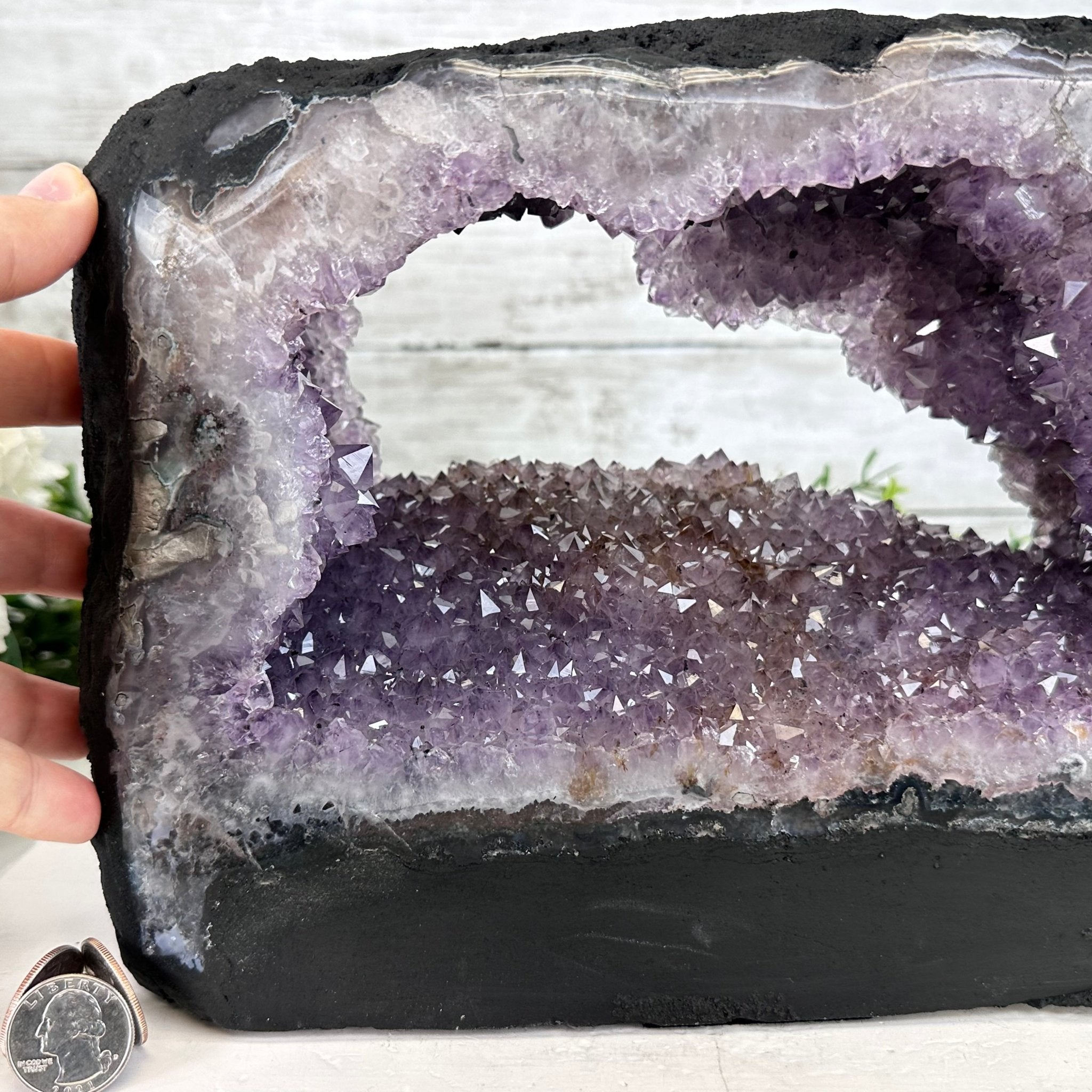 Standard Plus Quality Open 2-Sided Brazilian Amethyst Cathedral, 18.7 lbs, 7.6" tall, Model #5605-0126 by Brazil Gems - Brazil GemsBrazil GemsStandard Plus Quality Open 2-Sided Brazilian Amethyst Cathedral, 18.7 lbs, 7.6" tall, Model #5605-0126 by Brazil GemsOpen 2-Sided Cathedrals5605-0126