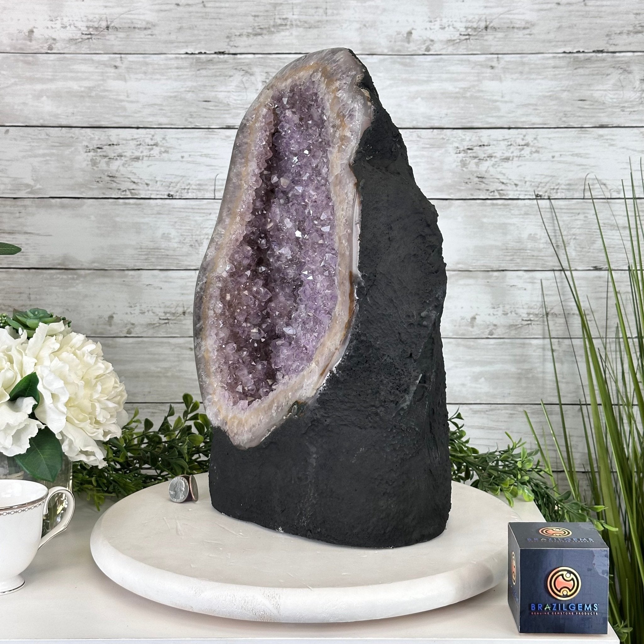 Standard Quality Amethyst Crystal on Cement Base, 37.9 lbs & 16" Tall #5614-0080 - Brazil GemsBrazil GemsStandard Quality Amethyst Crystal on Cement Base, 37.9 lbs & 16" Tall #5614-0080Clusters on Cement Bases5614-0080