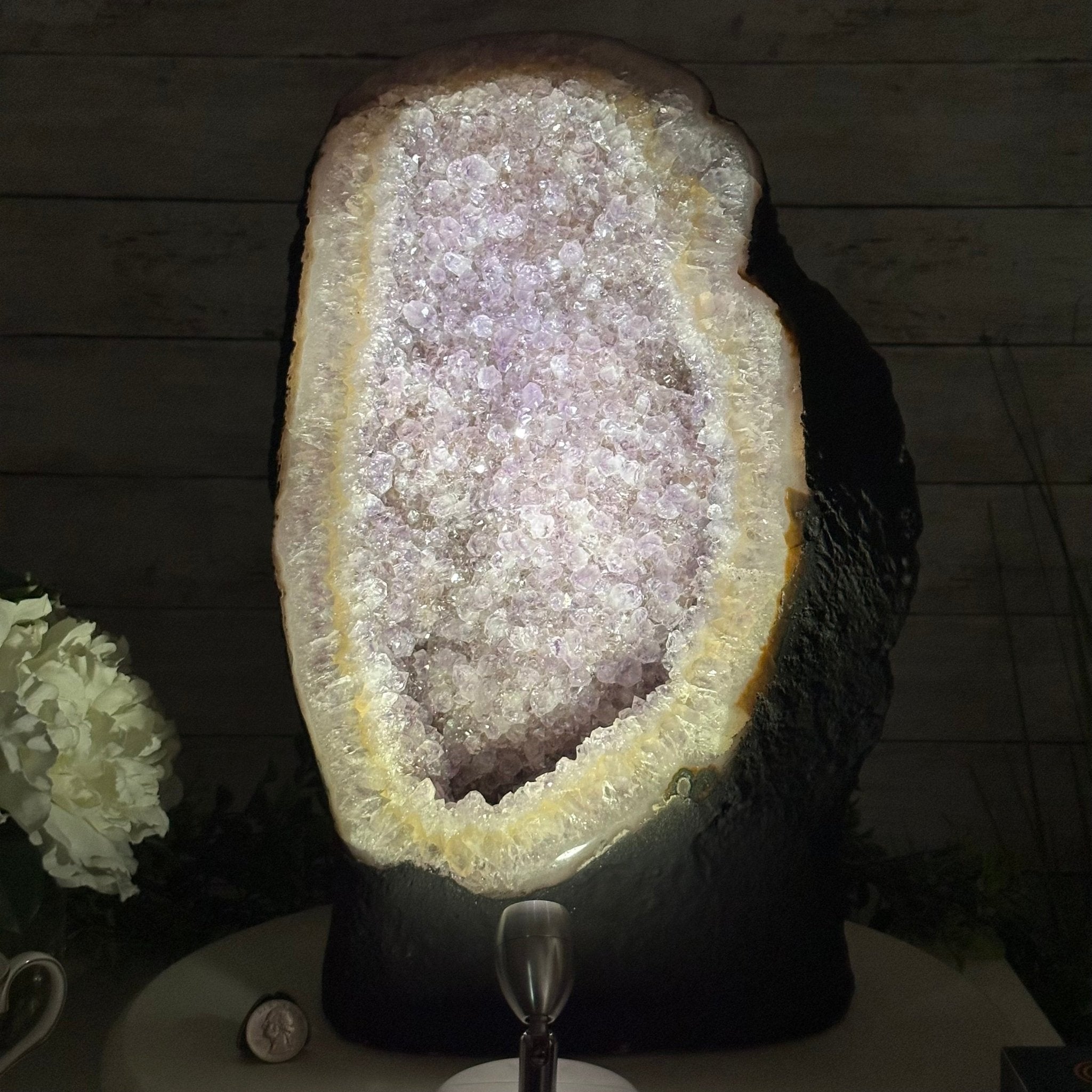 Standard Quality Amethyst Crystal on Cement Base, 37.9 lbs & 16" Tall #5614-0080 - Brazil GemsBrazil GemsStandard Quality Amethyst Crystal on Cement Base, 37.9 lbs & 16" Tall #5614-0080Clusters on Cement Bases5614-0080