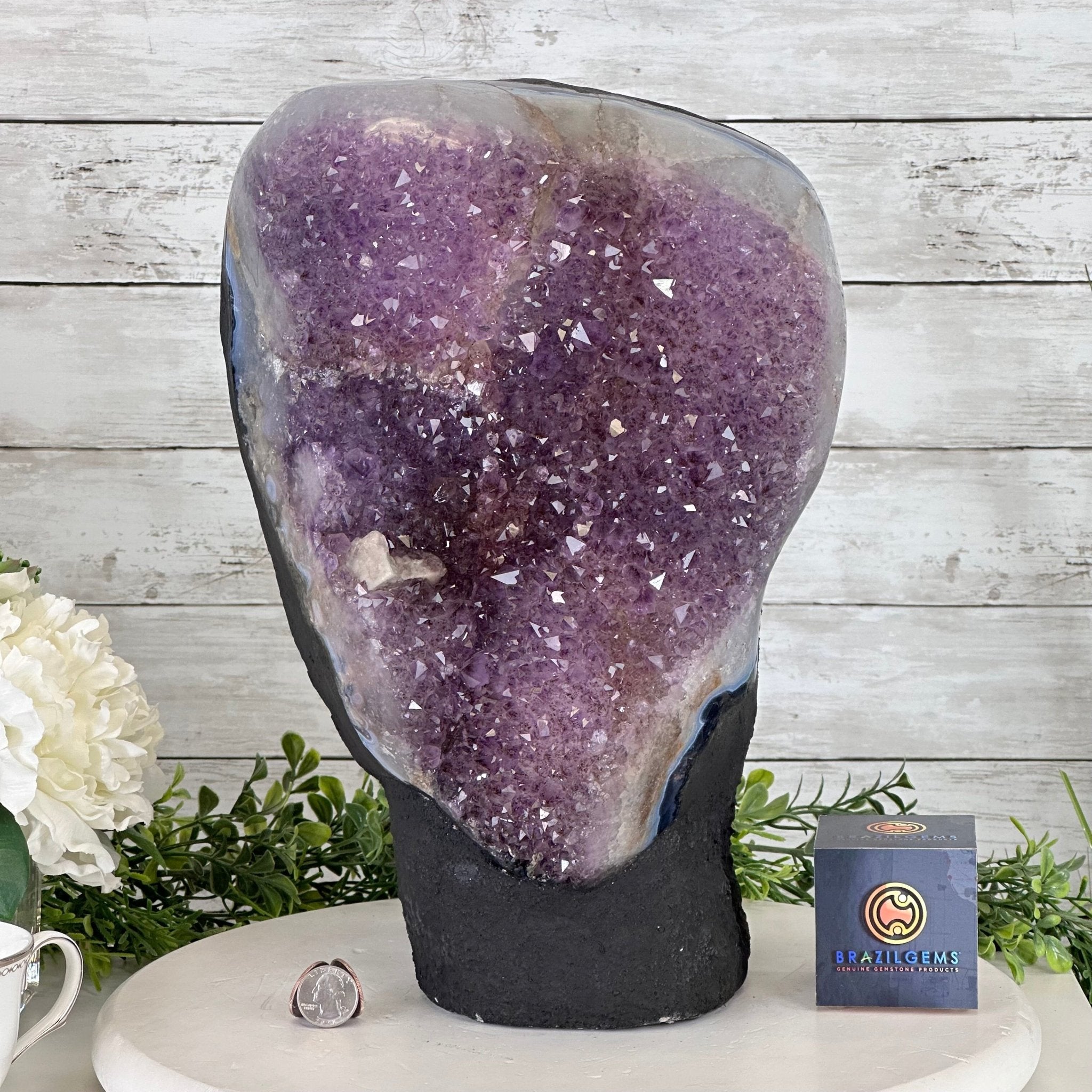 Standard Quality Amethyst Crystal on Cement Base, 46.7 lbs & 14.8" Tall #5614-0082 - Brazil GemsBrazil GemsStandard Quality Amethyst Crystal on Cement Base, 46.7 lbs & 14.8" Tall #5614-0082Clusters on Cement Bases5614-0082