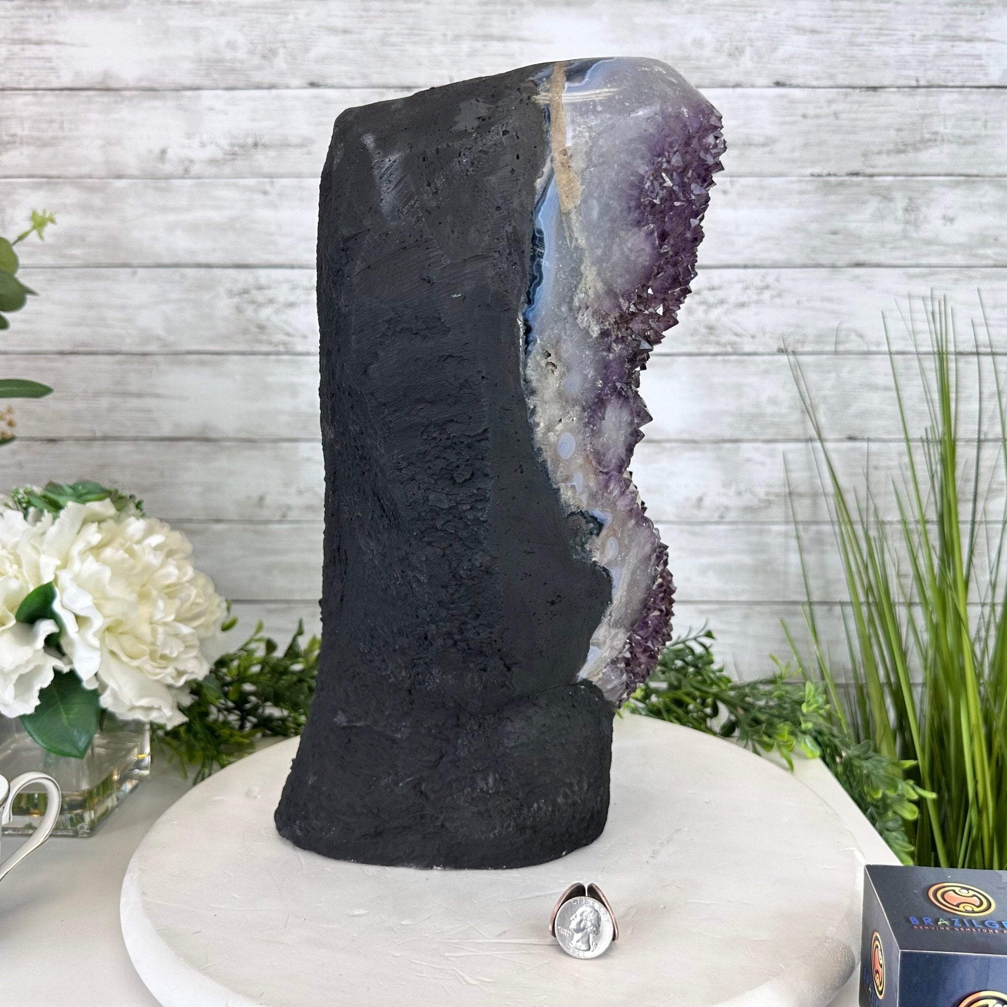 Standard Quality Amethyst Crystal on Cement Base, 46.7 lbs & 14.8" Tall #5614-0082 - Brazil GemsBrazil GemsStandard Quality Amethyst Crystal on Cement Base, 46.7 lbs & 14.8" Tall #5614-0082Clusters on Cement Bases5614-0082