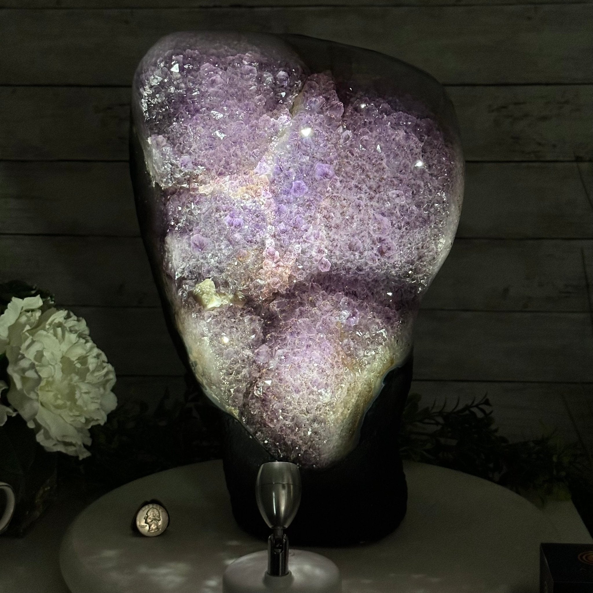 Standard Quality Amethyst Crystal on Cement Base, 46.7 lbs & 14.8" Tall #5614-0082 - Brazil GemsBrazil GemsStandard Quality Amethyst Crystal on Cement Base, 46.7 lbs & 14.8" Tall #5614-0082Clusters on Cement Bases5614-0082