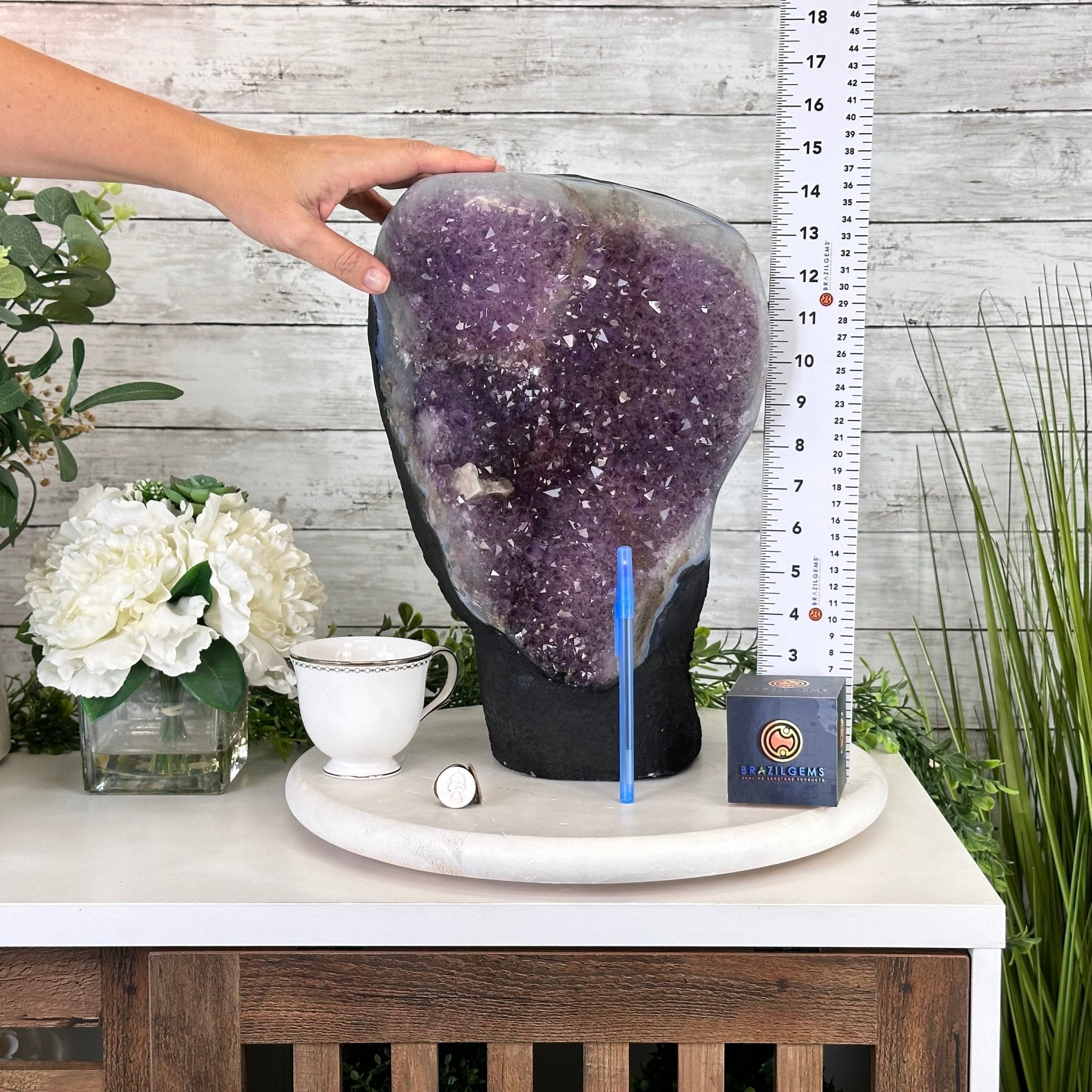 Standard Quality Amethyst Crystal on Cement Base, 46.7 lbs & 14.8" Tall #5614-0082 - Brazil GemsBrazil GemsStandard Quality Amethyst Crystal on Cement Base, 46.7 lbs & 14.8" Tall #5614-0082Clusters on Cement Bases5614-0082