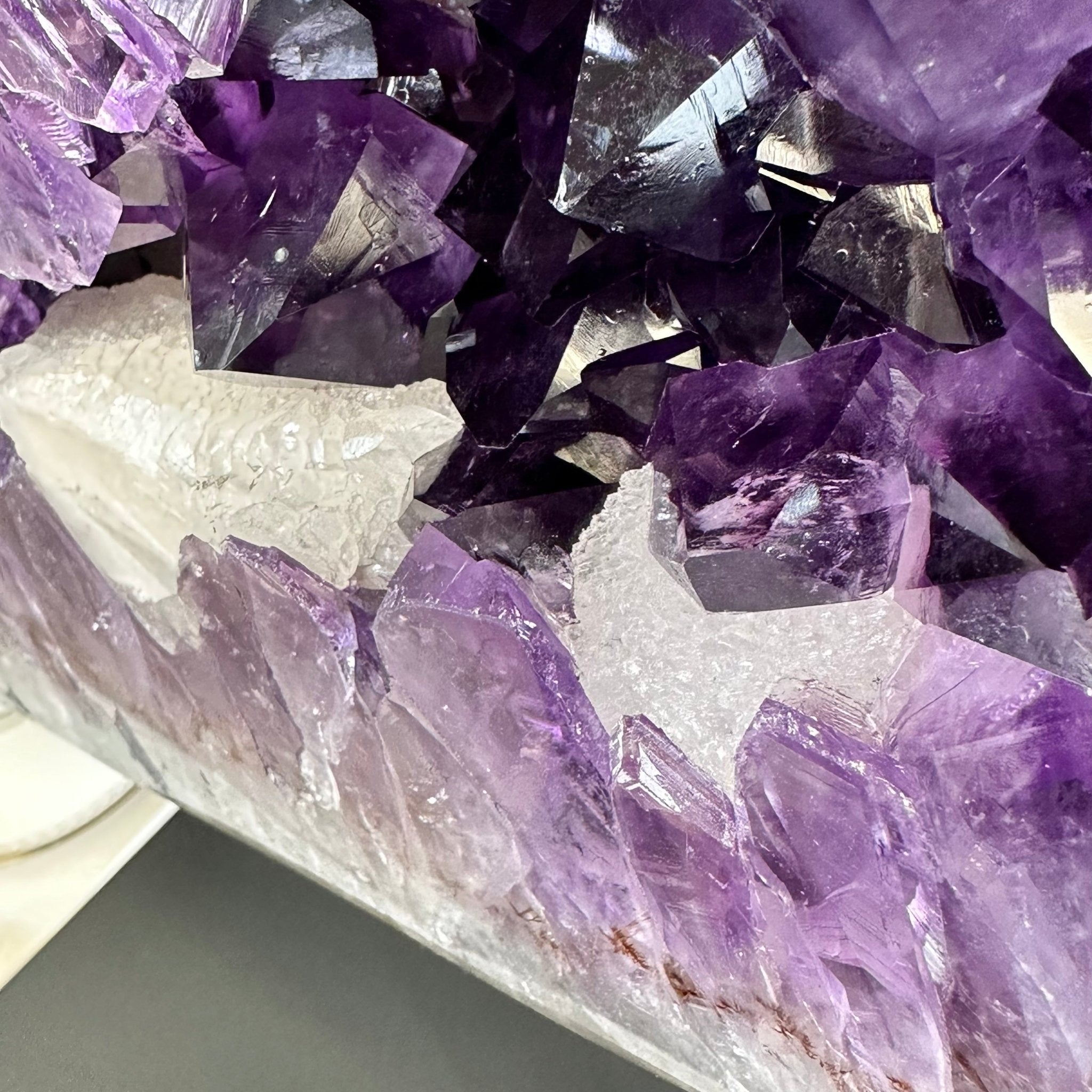 Super Quality Amethyst Cluster "Dolphin" on Metal Stand, 63.9 lbs & 23.1" tall #5491-0059 by Brazil Gems - Brazil GemsBrazil GemsSuper Quality Amethyst Cluster "Dolphin" on Metal Stand, 63.9 lbs & 23.1" tall #5491-0059 by Brazil GemsClusters on Fixed Bases5491-0059