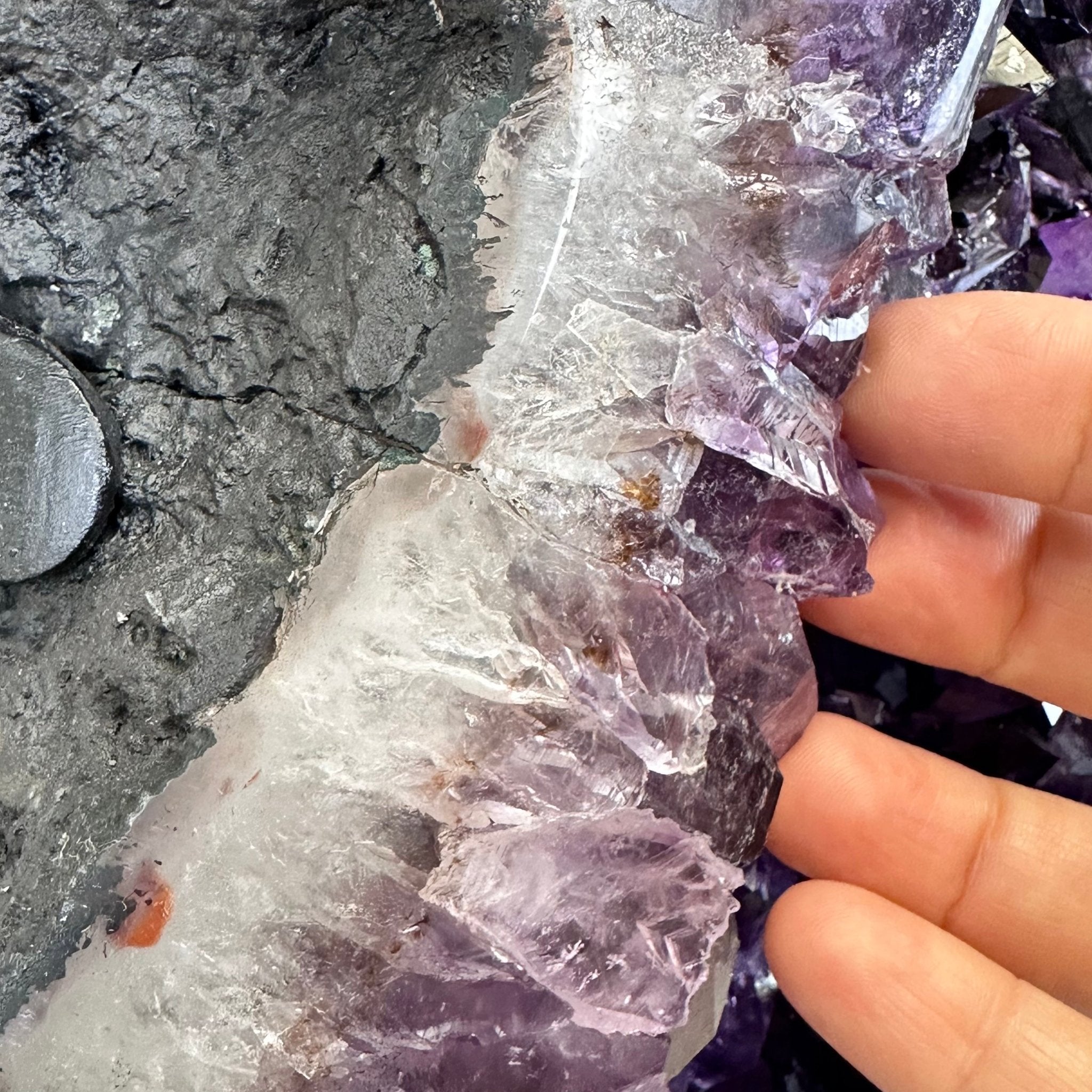 Super Quality Amethyst Cluster "Dolphin" on Metal Stand, 63.9 lbs & 23.1" tall #5491-0059 by Brazil Gems - Brazil GemsBrazil GemsSuper Quality Amethyst Cluster "Dolphin" on Metal Stand, 63.9 lbs & 23.1" tall #5491-0059 by Brazil GemsClusters on Fixed Bases5491-0059