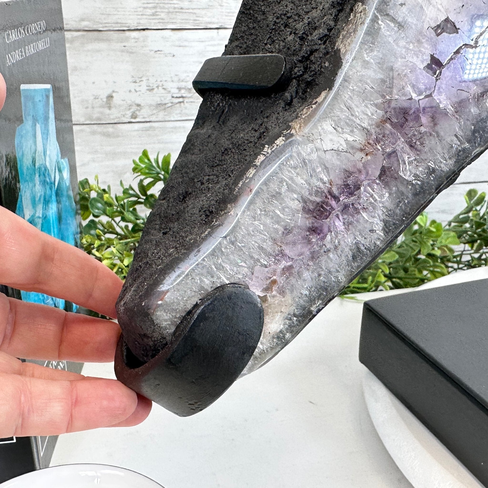 Super Quality Amethyst Cluster "Dolphin" on Metal Stand, 63.9 lbs & 23.1" tall #5491-0059 by Brazil Gems - Brazil GemsBrazil GemsSuper Quality Amethyst Cluster "Dolphin" on Metal Stand, 63.9 lbs & 23.1" tall #5491-0059 by Brazil GemsClusters on Fixed Bases5491-0059