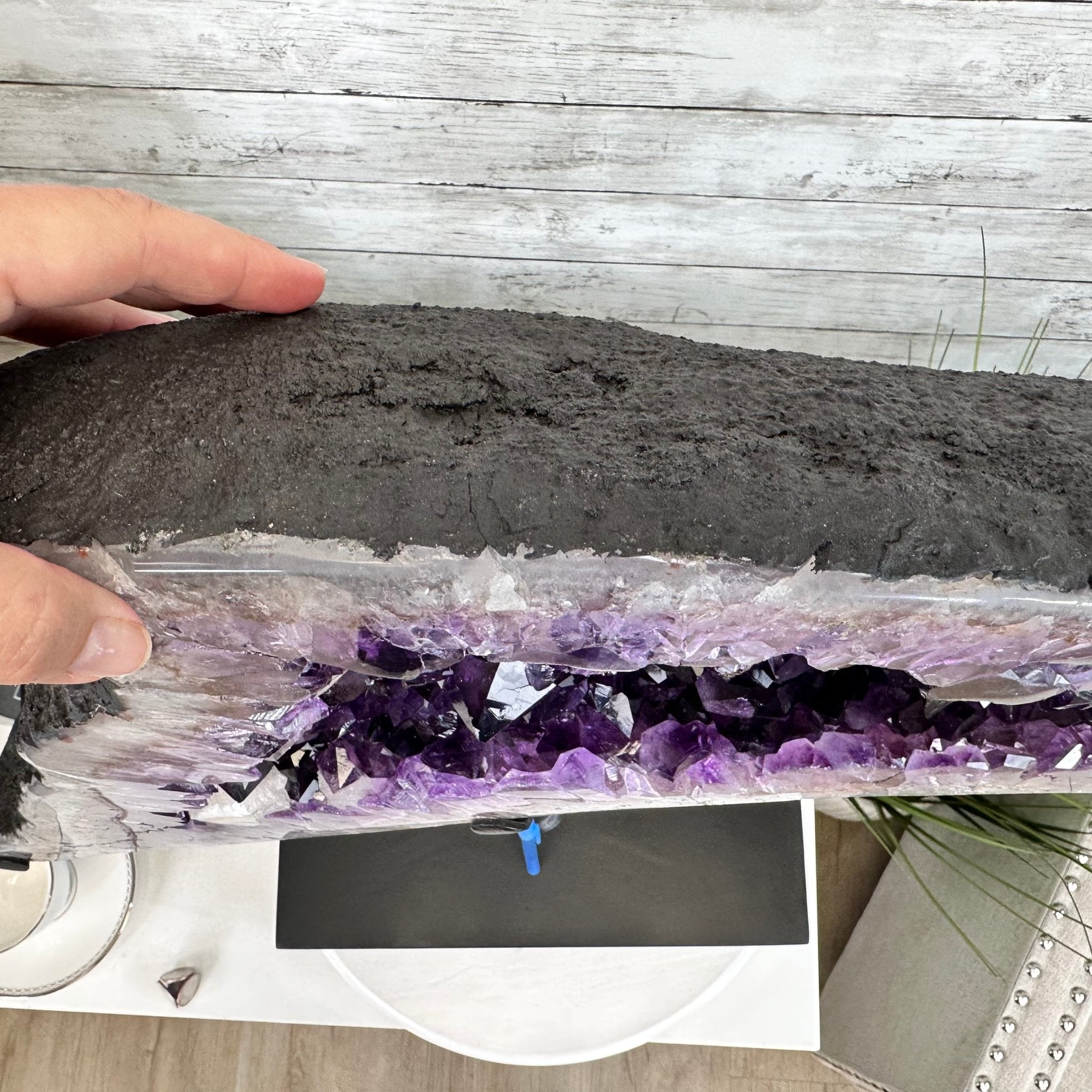 Super Quality Amethyst Cluster "Dolphin" on Metal Stand, 63.9 lbs & 23.1" tall #5491-0059 by Brazil Gems - Brazil GemsBrazil GemsSuper Quality Amethyst Cluster "Dolphin" on Metal Stand, 63.9 lbs & 23.1" tall #5491-0059 by Brazil GemsClusters on Fixed Bases5491-0059