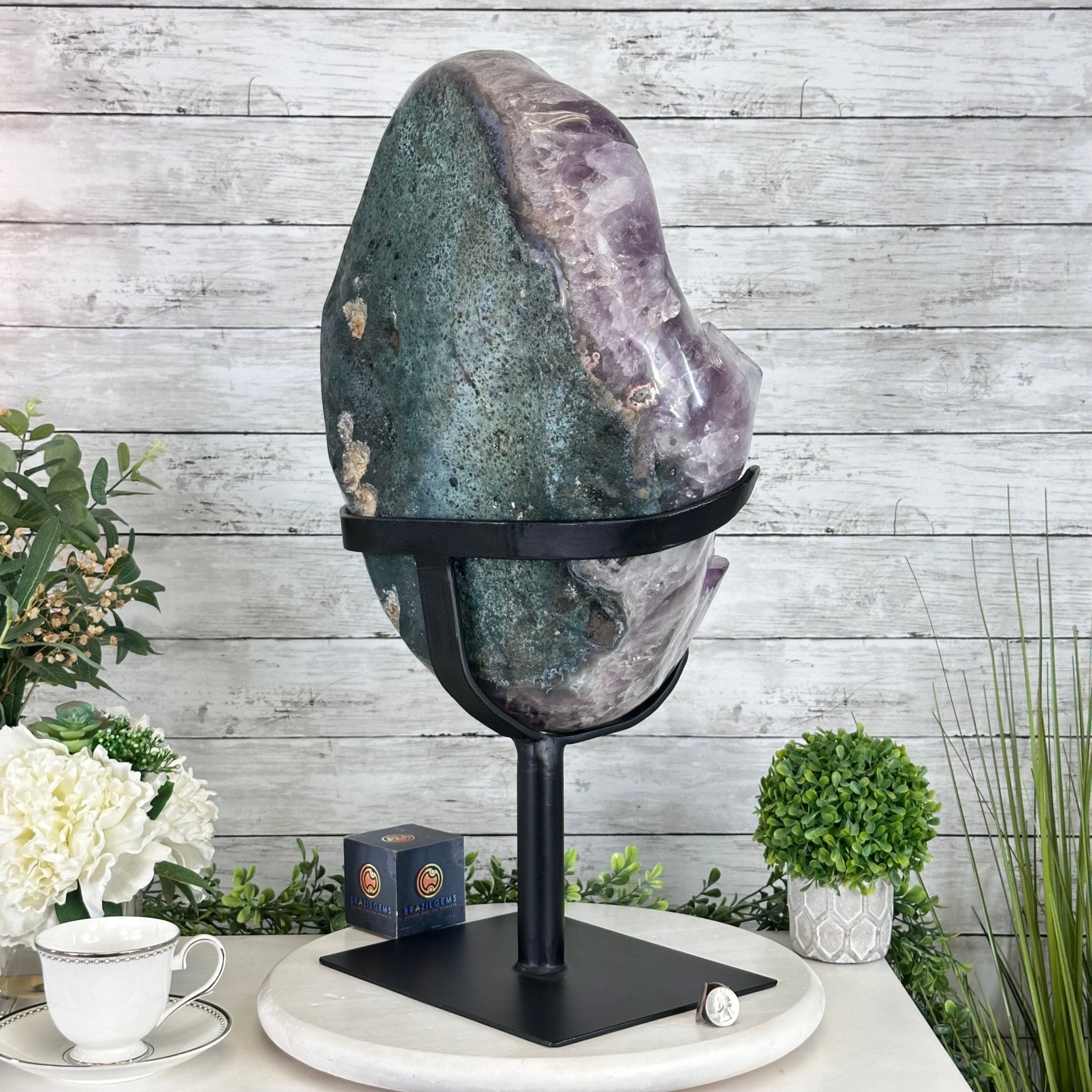 Super Quality Amethyst Cluster on a Metal Base, 76 lbs & 24.1" Tall #5491 - 0161 - Brazil GemsBrazil GemsSuper Quality Amethyst Cluster on a Metal Base, 76 lbs & 24.1" Tall #5491 - 0161Clusters on Fixed Bases5491 - 0161